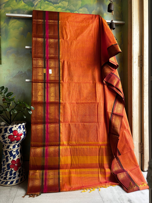 Light Orange Colour Kanchipuram Cotton Saree