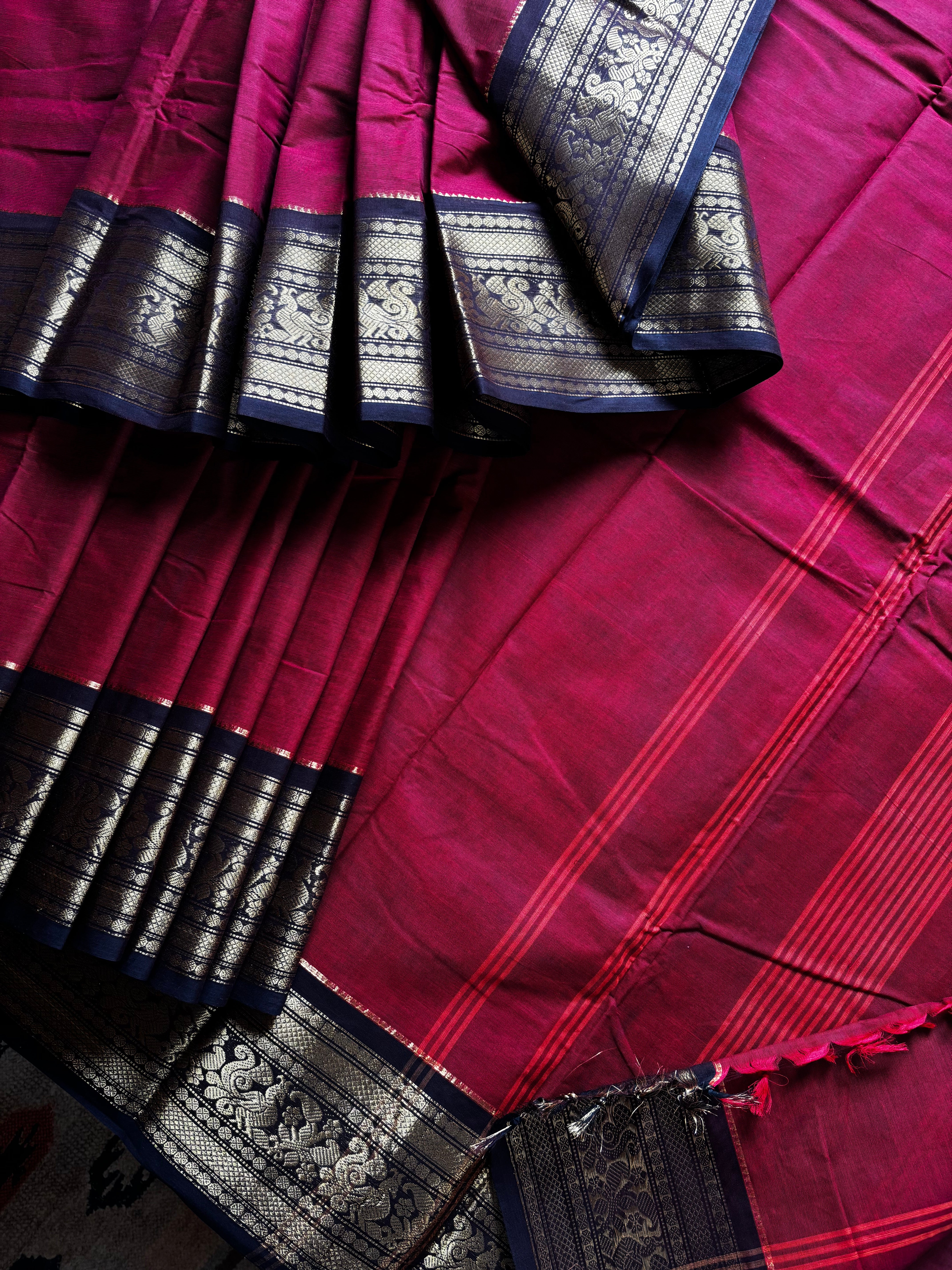 Maroon Black Colour Kanchipuram Cotton Saree
