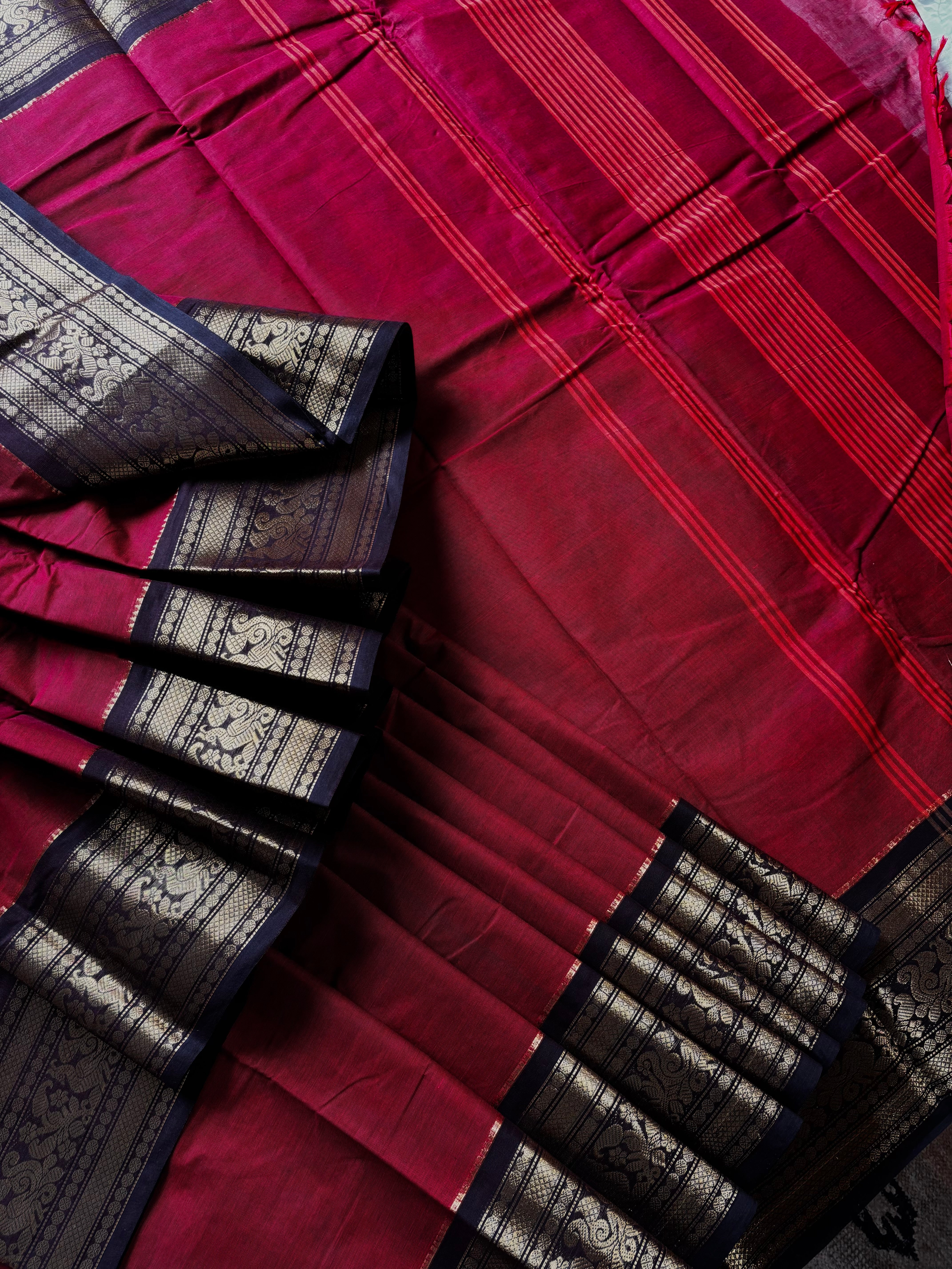 Maroon Black Colour Kanchipuram Cotton Saree