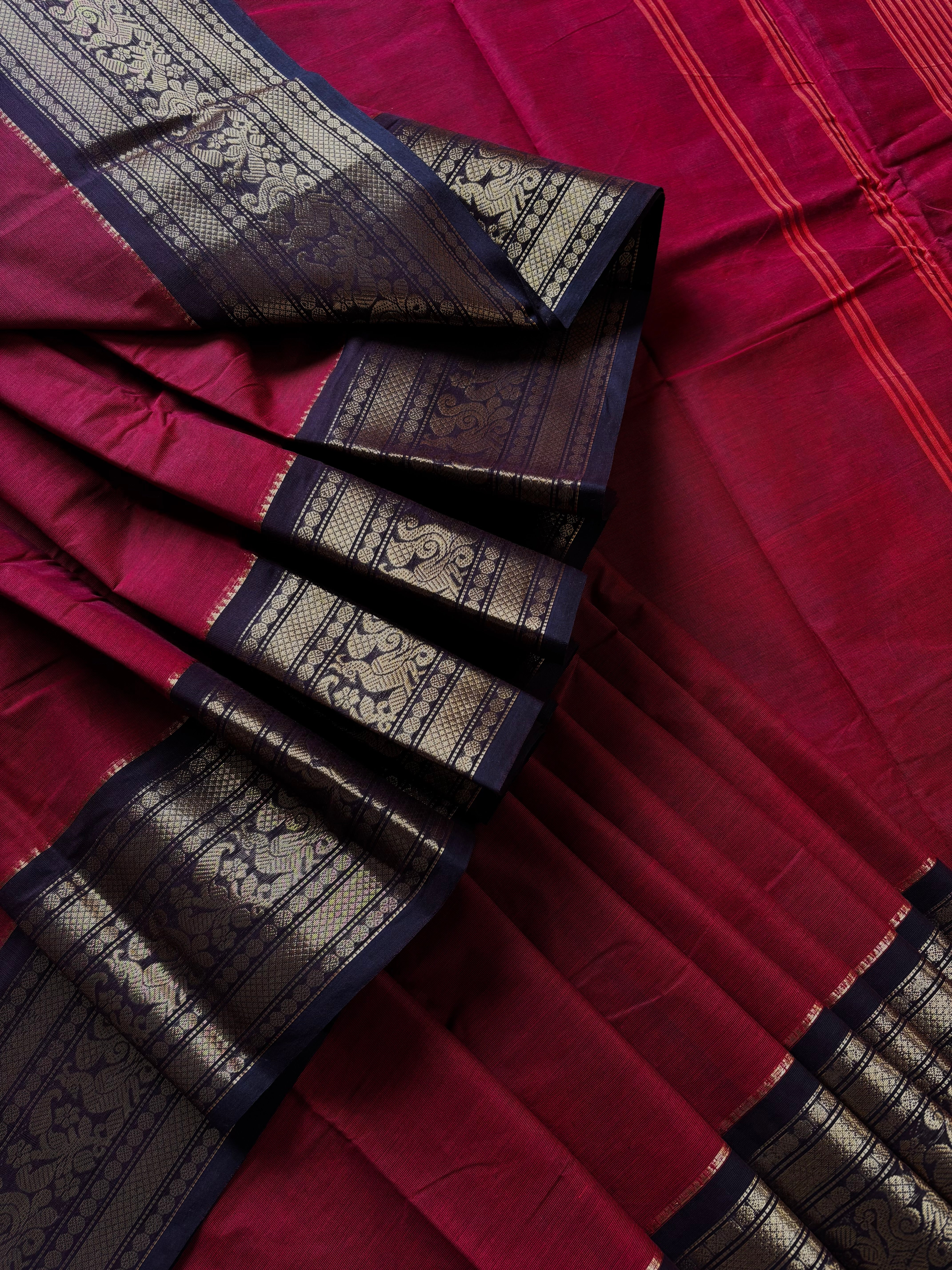 Maroon Black Colour Kanchipuram Cotton Saree