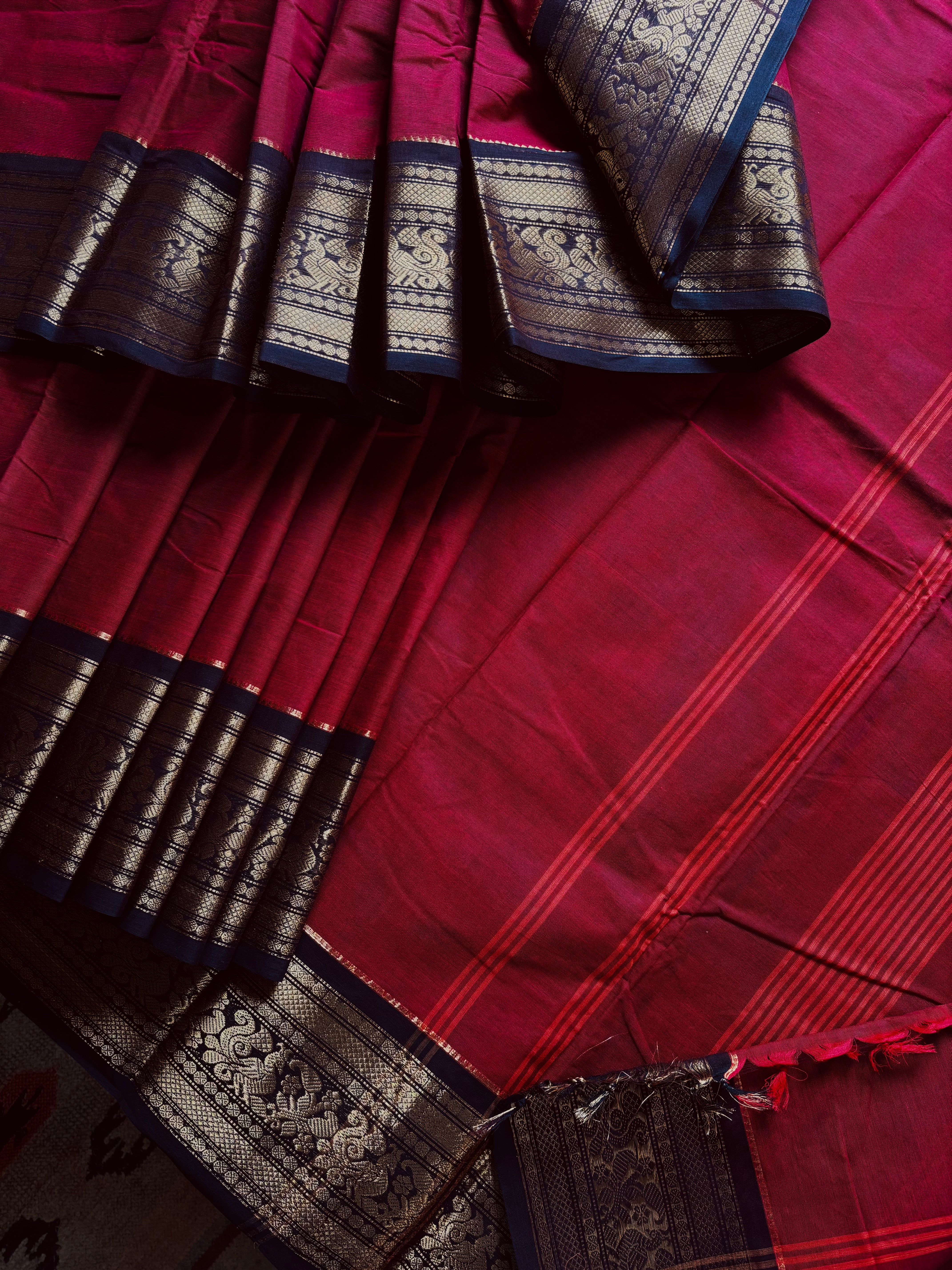 Maroon Black Colour Kanchipuram Cotton Saree