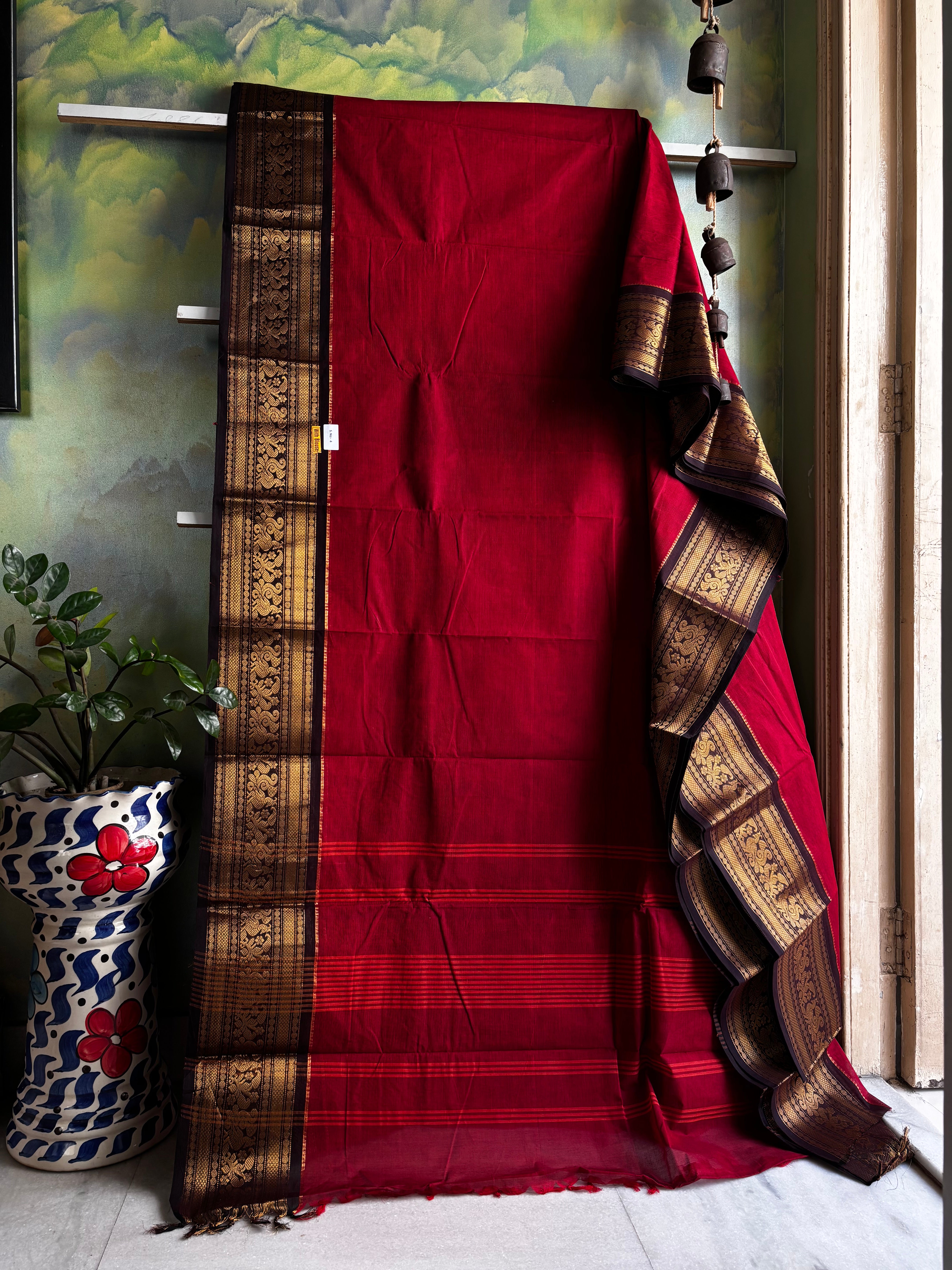 Maroon Black Colour Kanchipuram Cotton Saree