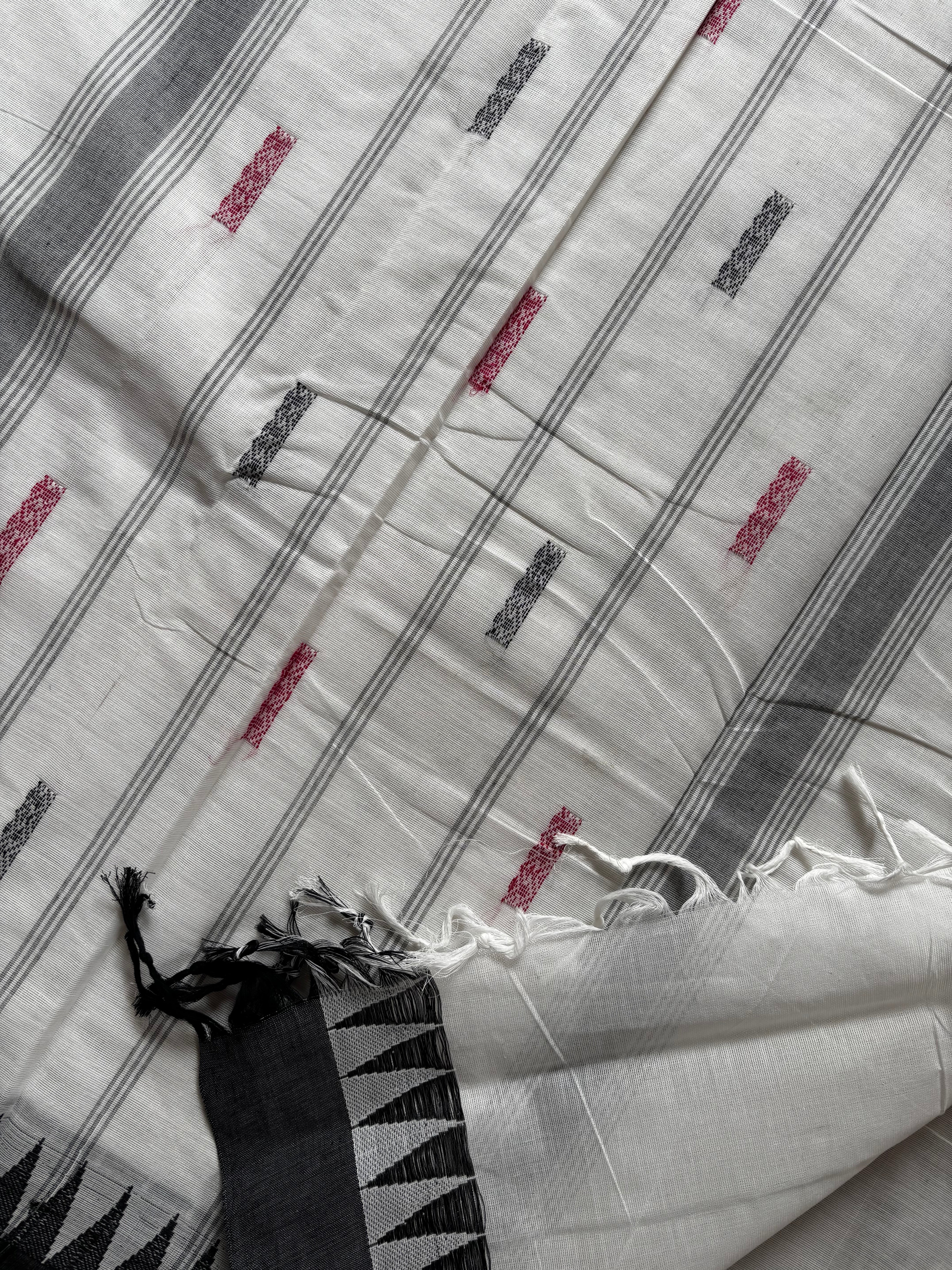 White Black Pink Cotton Kanchipuram Saree