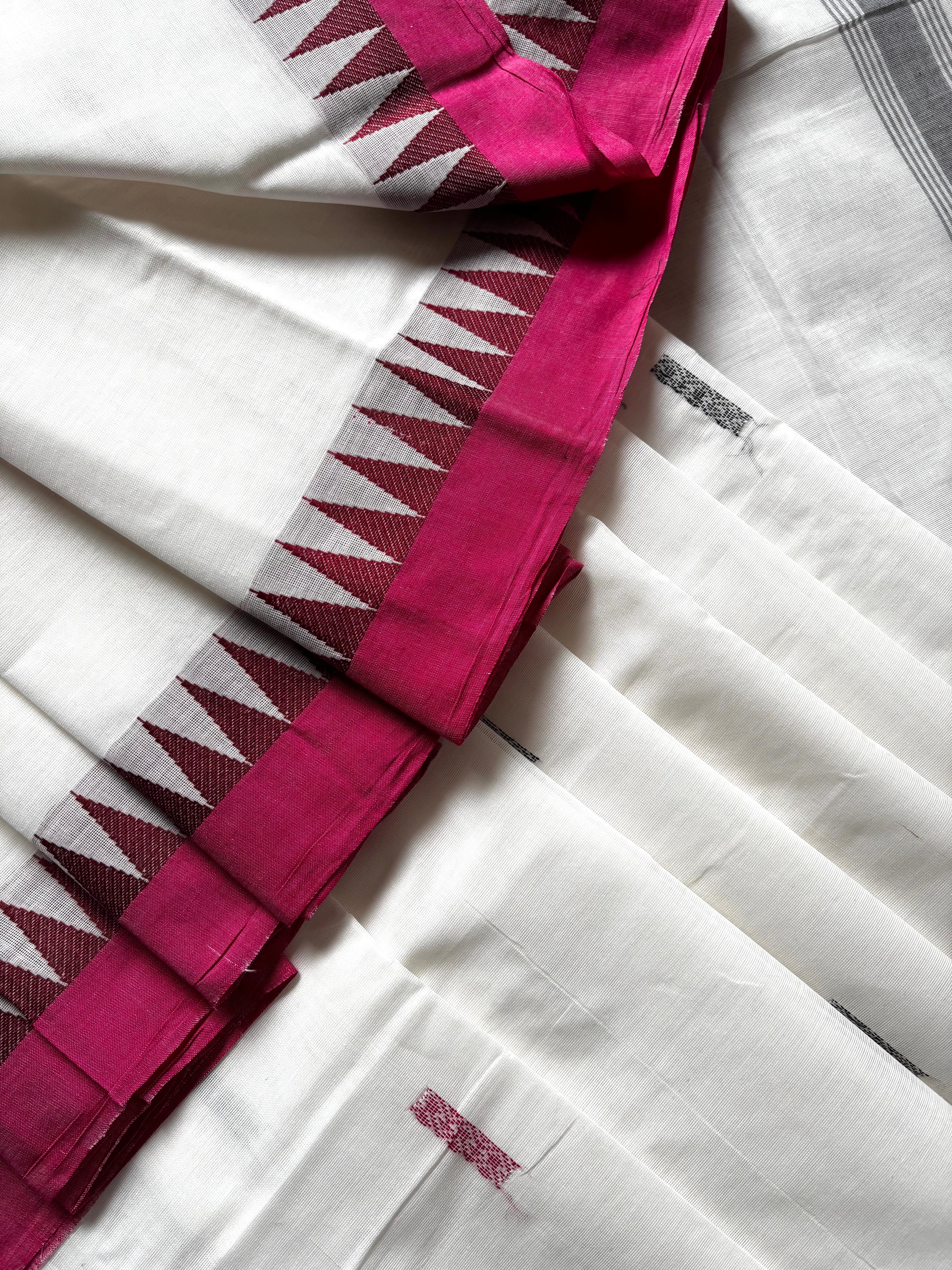 White Black Pink Cotton Kanchipuram Saree