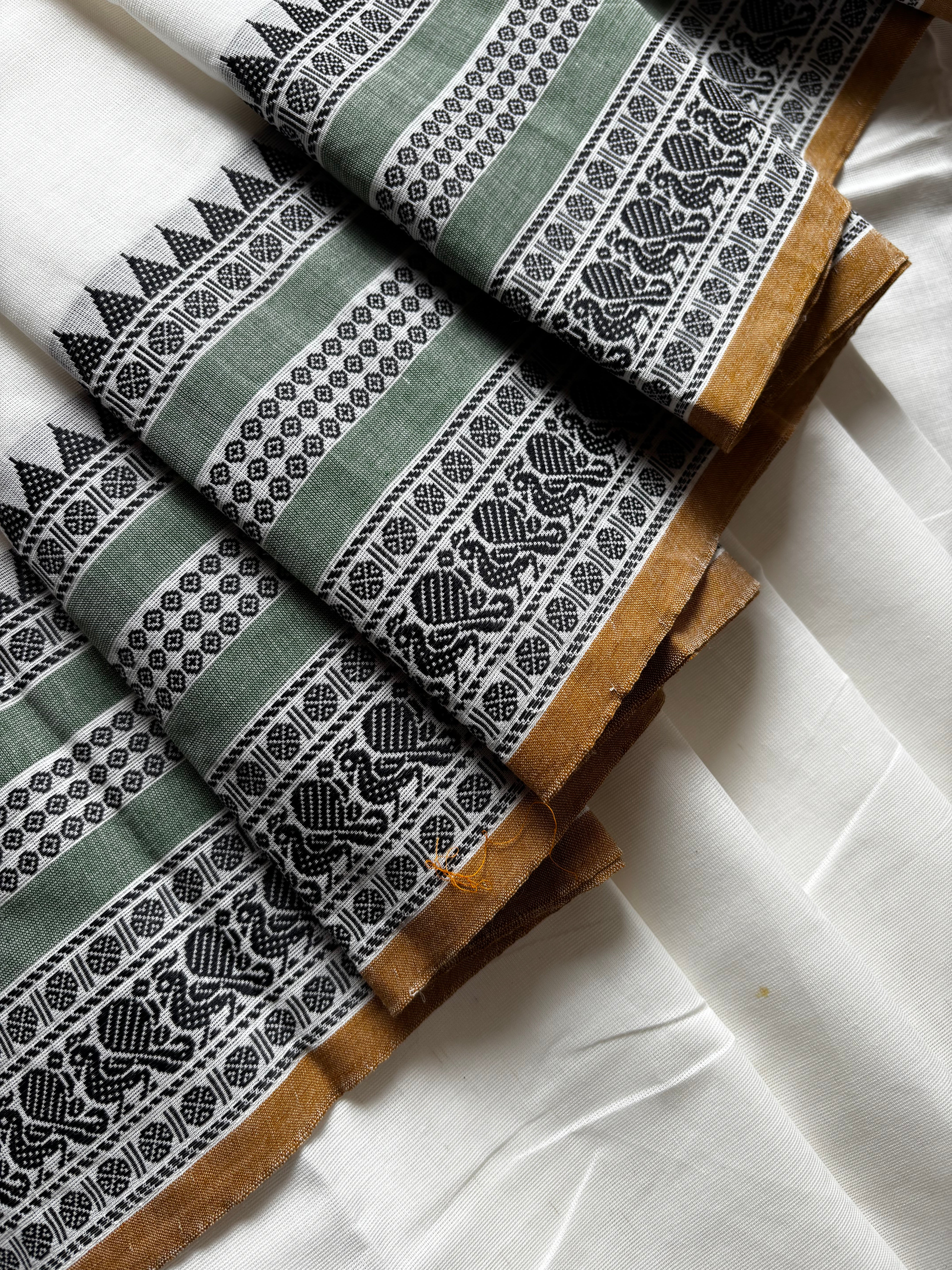 White with multicolour border Kanchipuram Cotton Saree