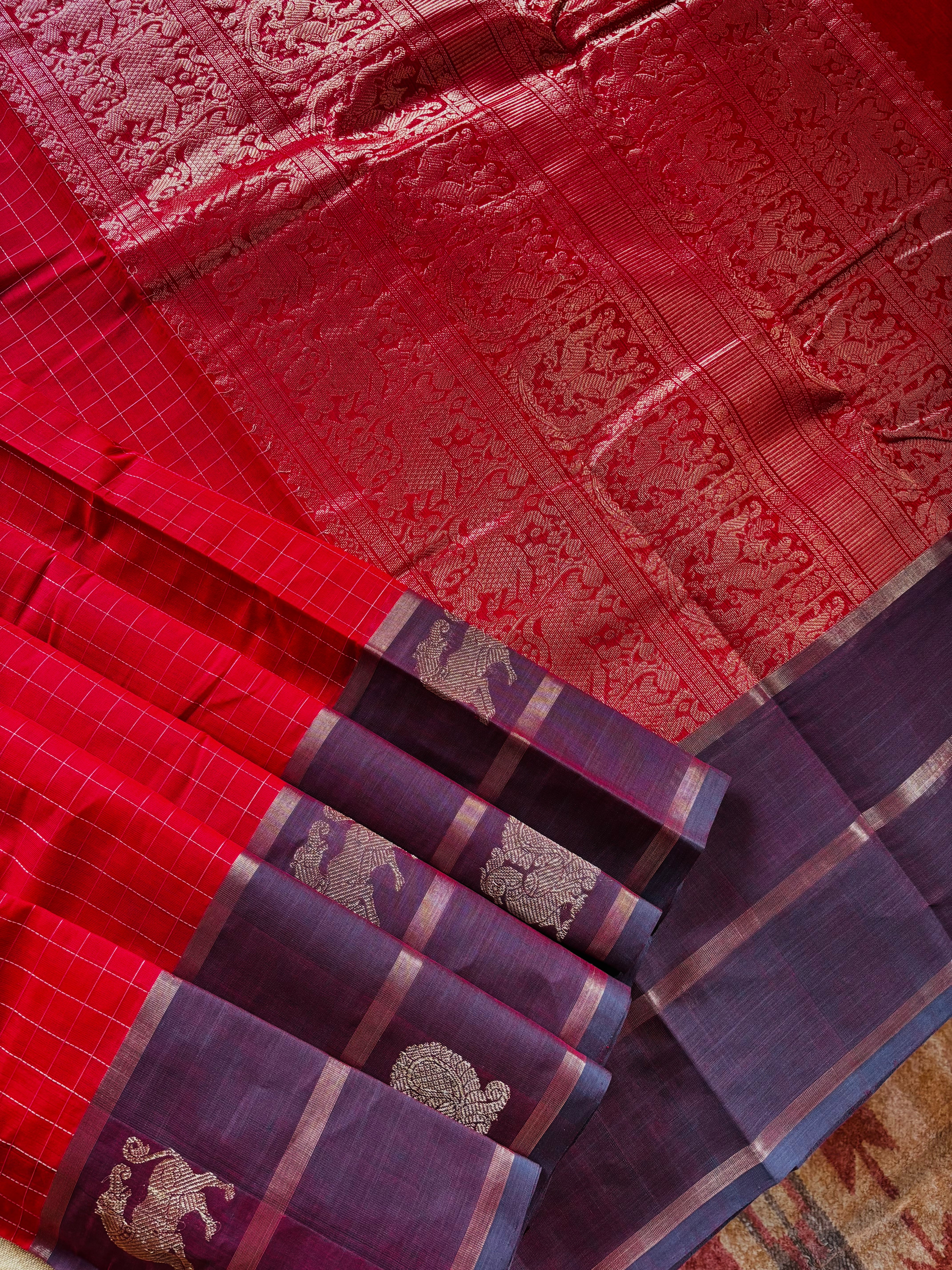 Handwoven Red Colour Kanchipuram Cotton Saree