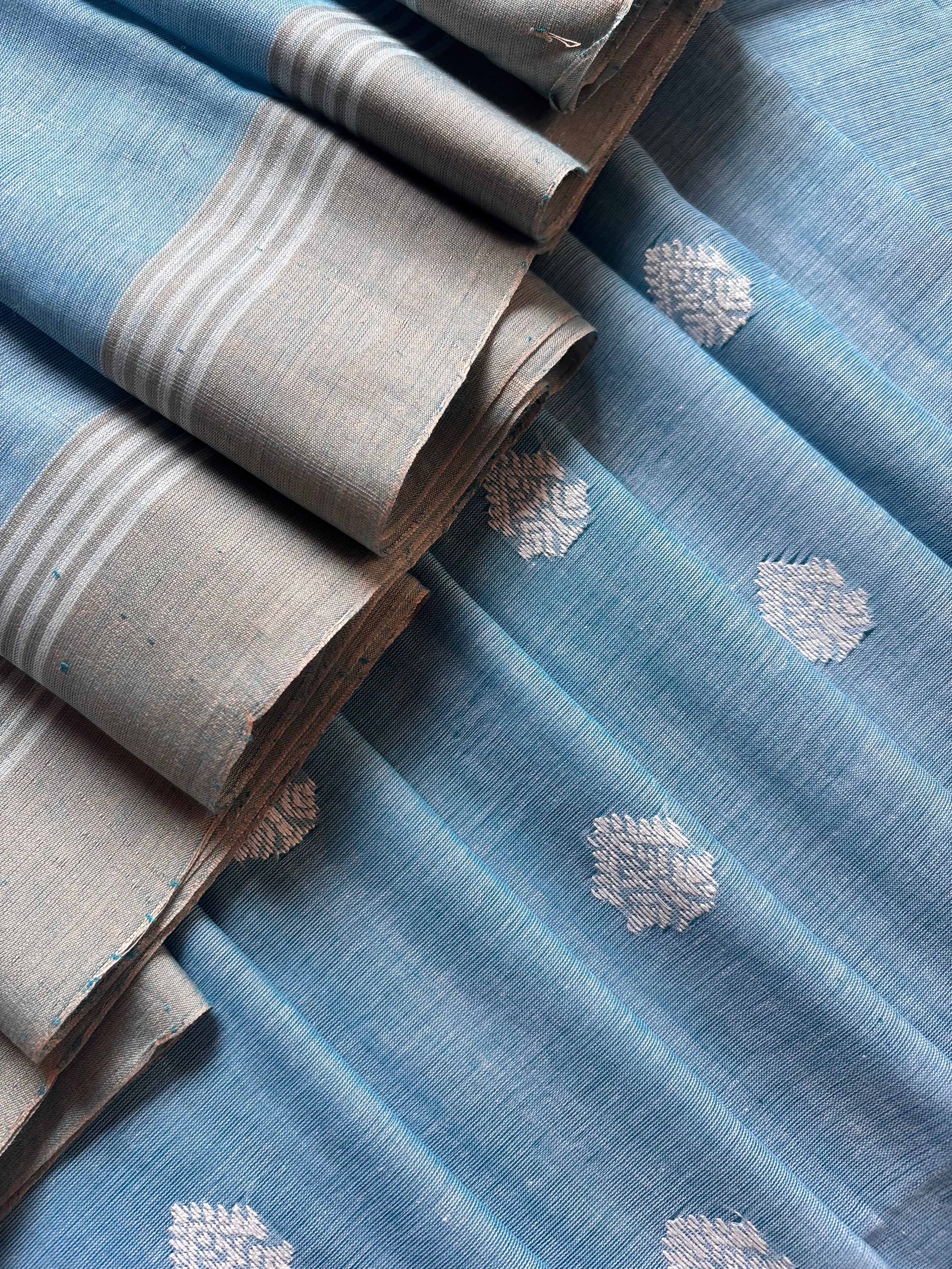 Handwoven Light Sky Cotton Baluchari Saree