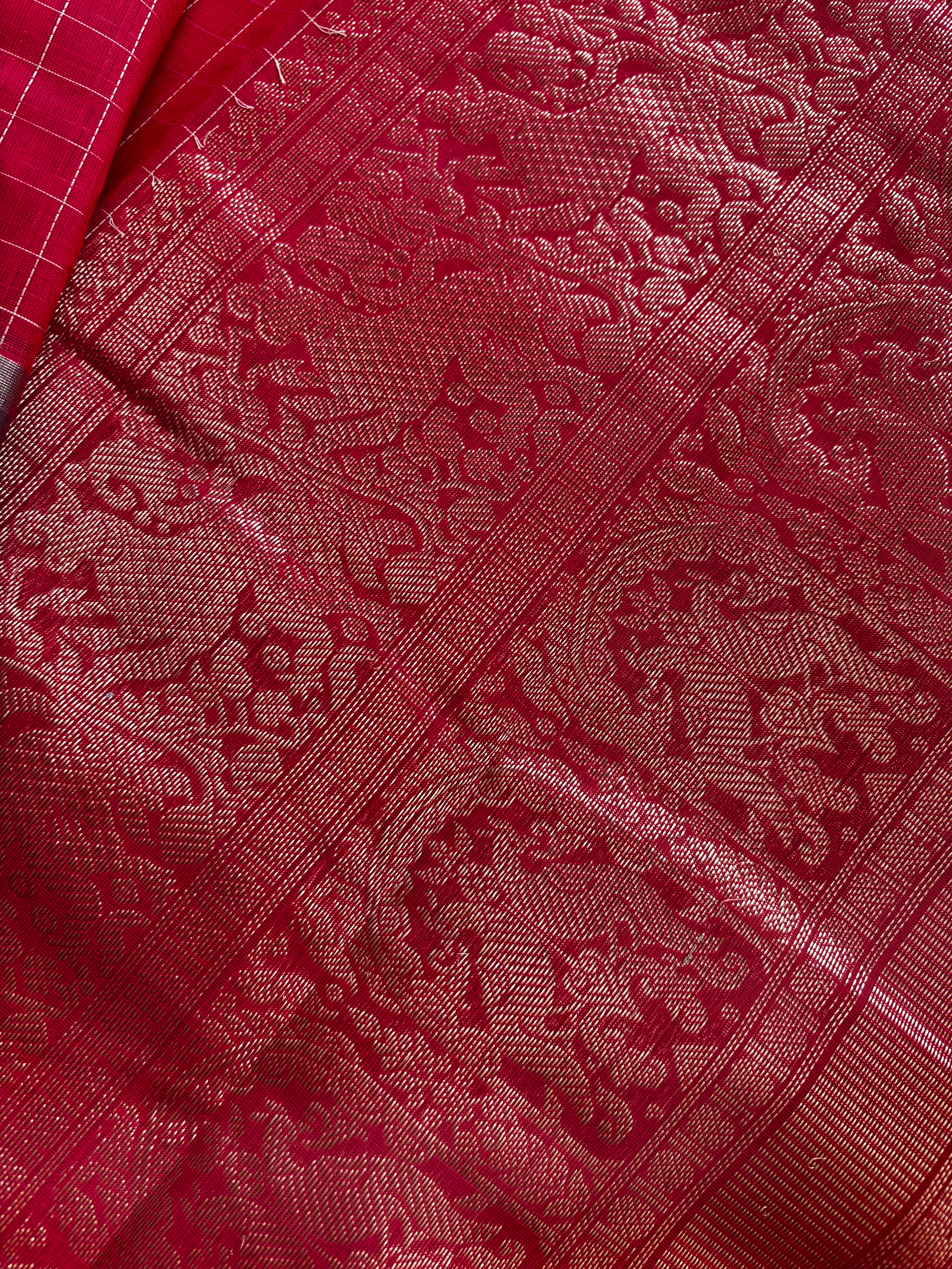 Handwoven Red Colour Kanchipuram Cotton Saree
