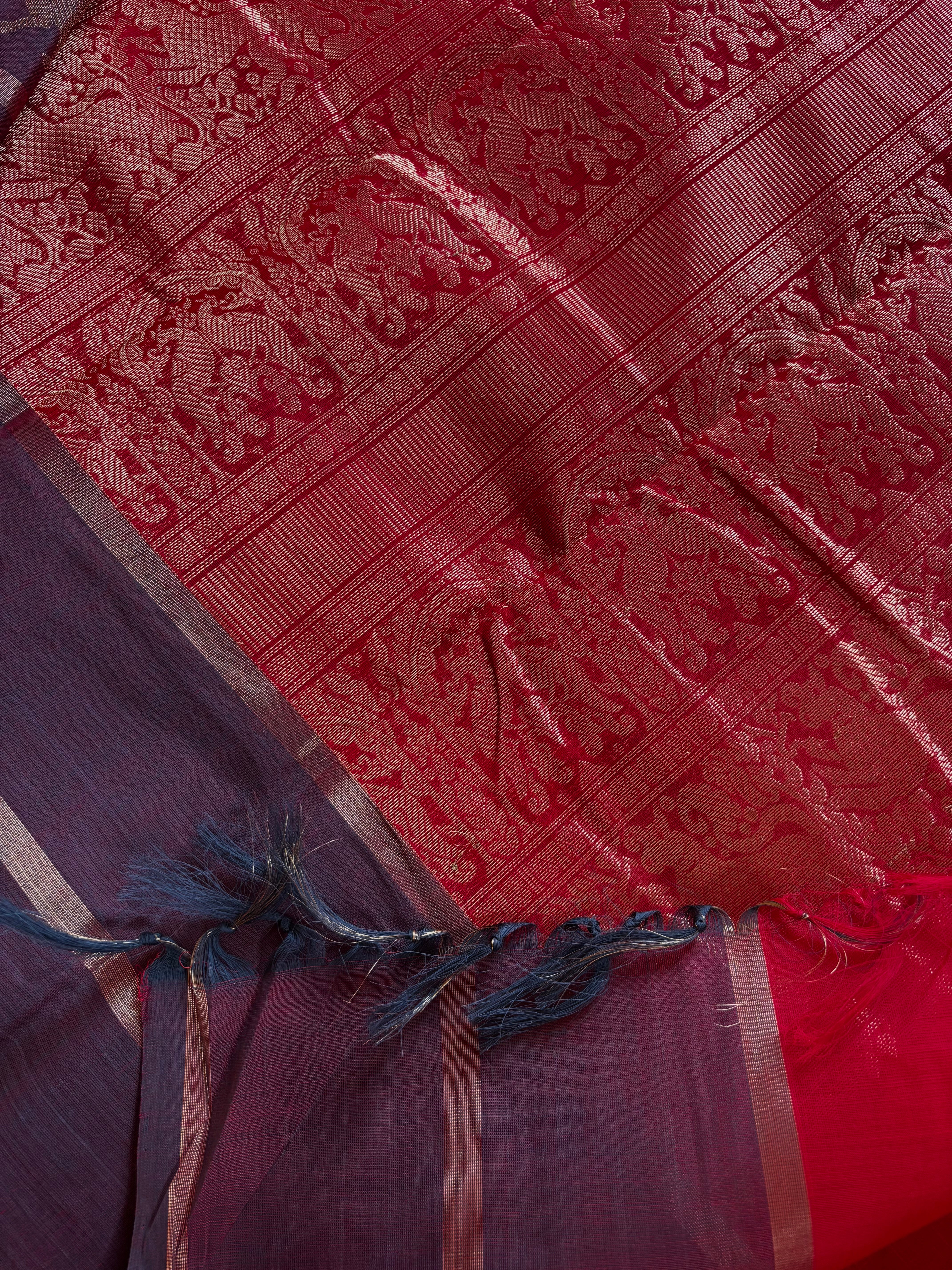 Handwoven Red Colour Kanchipuram Cotton Saree
