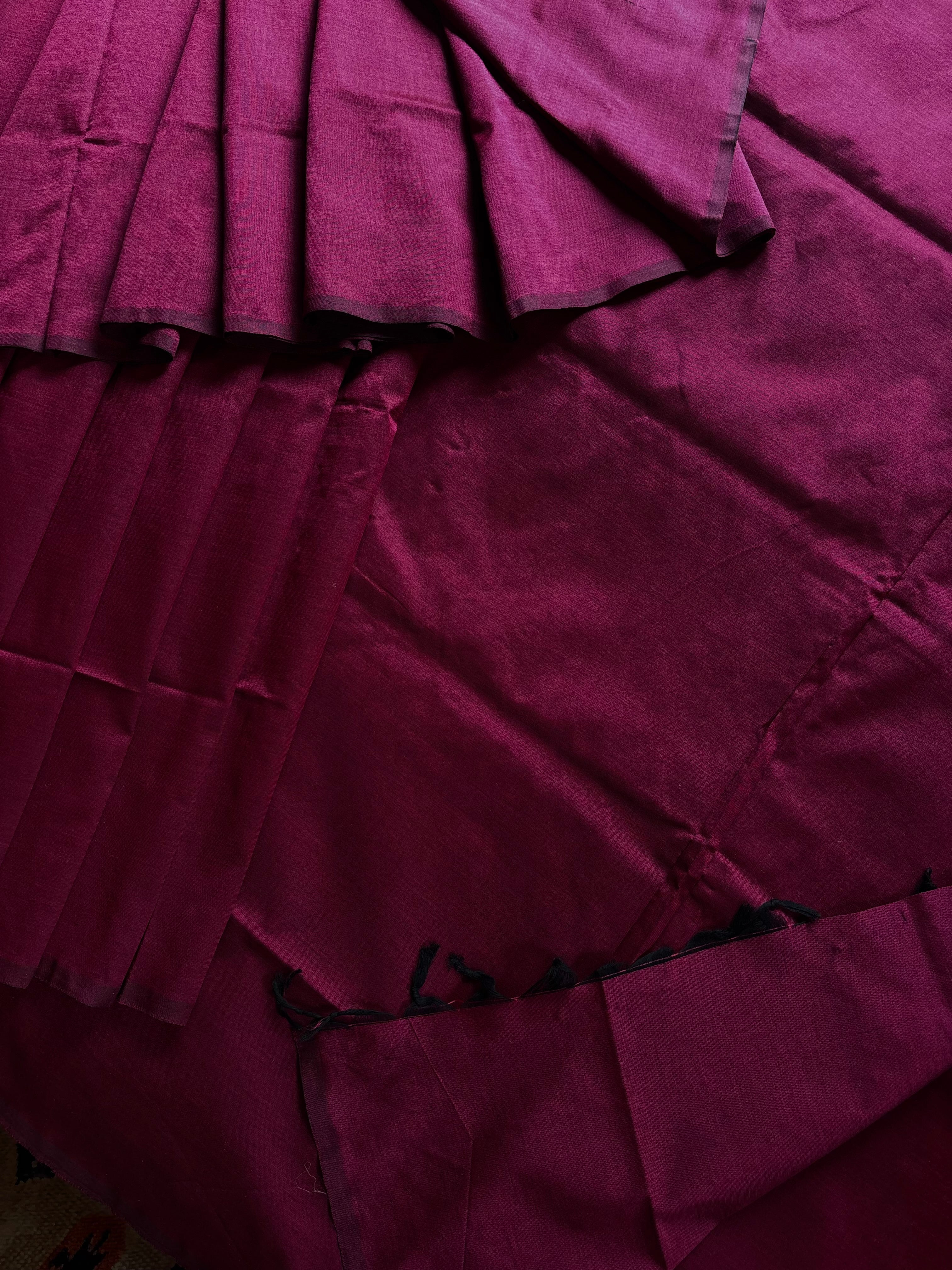 Semi Silk Cotton Maroonish Wine Colour Saree