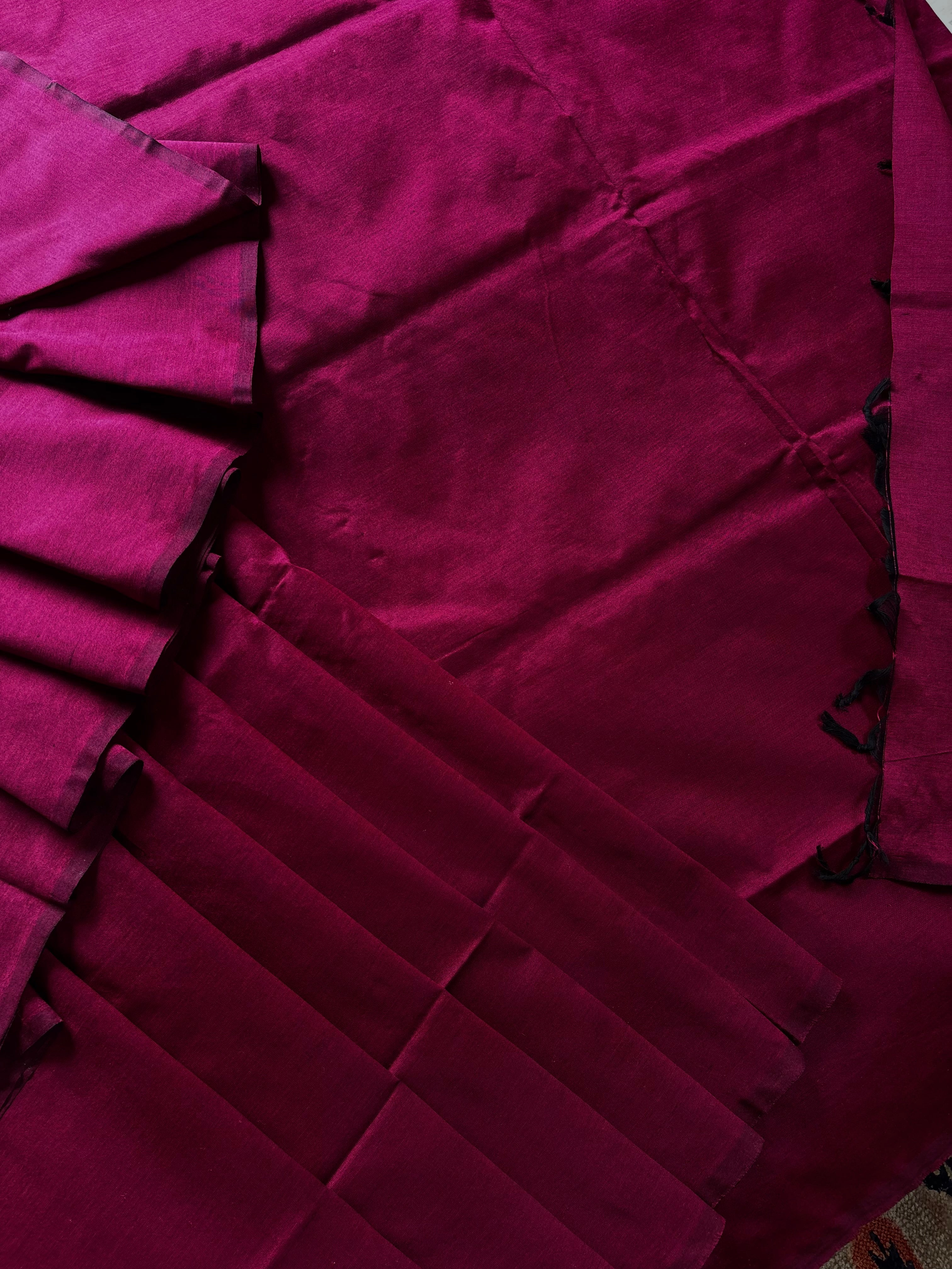 Semi Silk Cotton Maroonish Wine Colour Saree