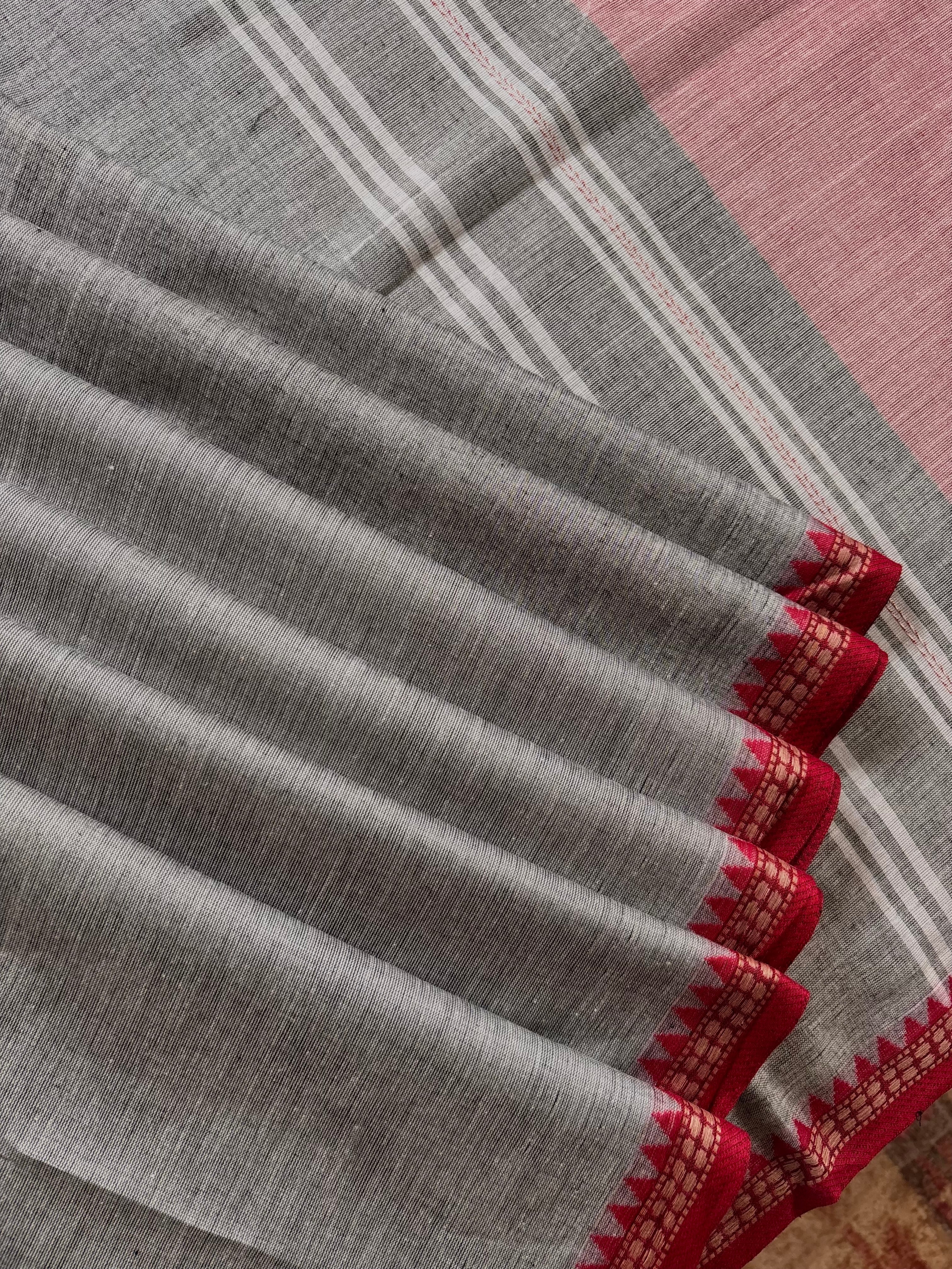 Handwoven Grey Colour Dhonekhali Cotton Saree