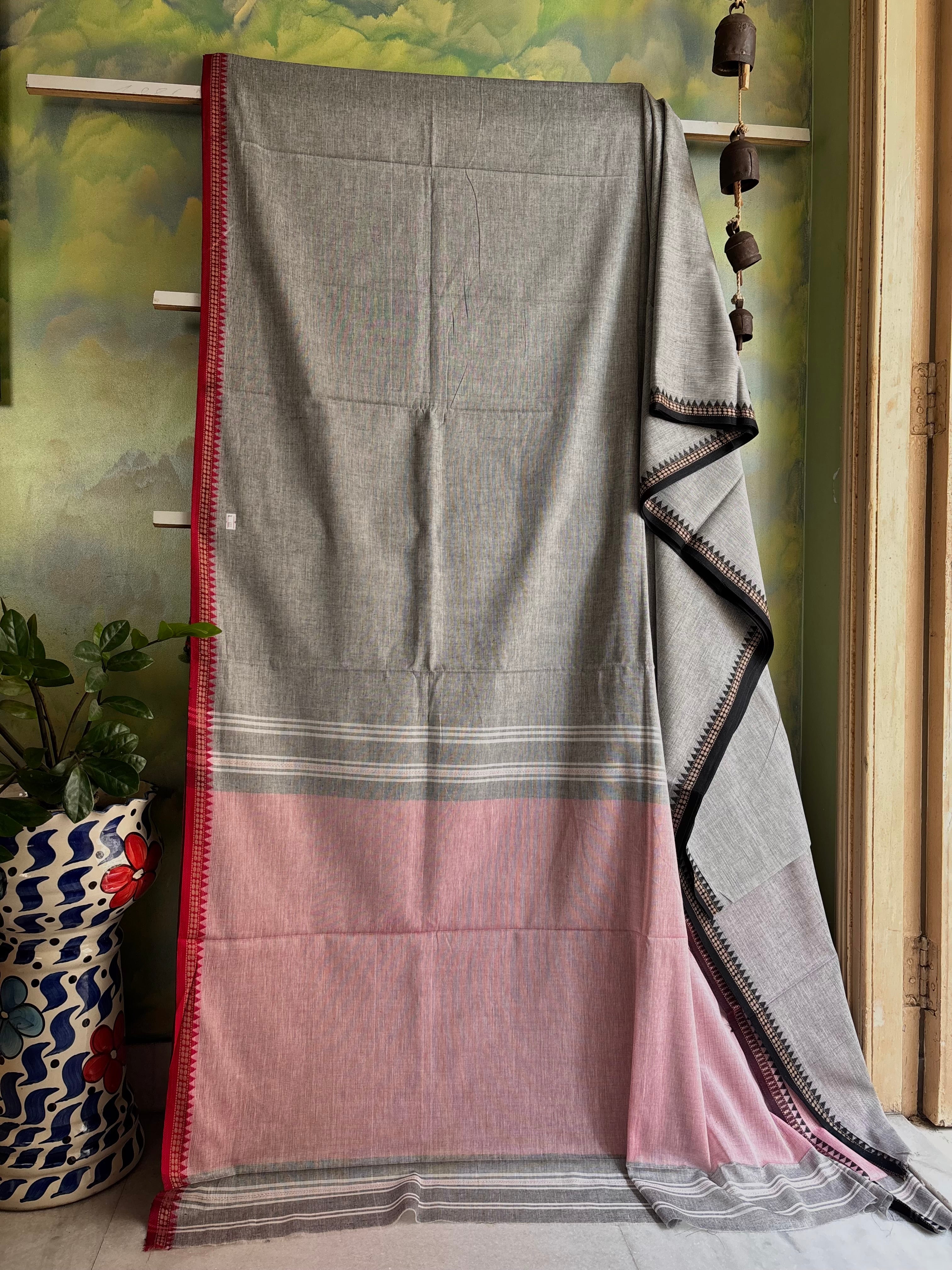 Handwoven Grey Colour Dhonekhali Cotton Saree