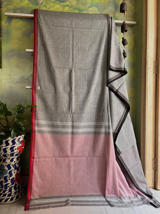 Handwoven Grey Colour Dhonekhali Cotton Saree