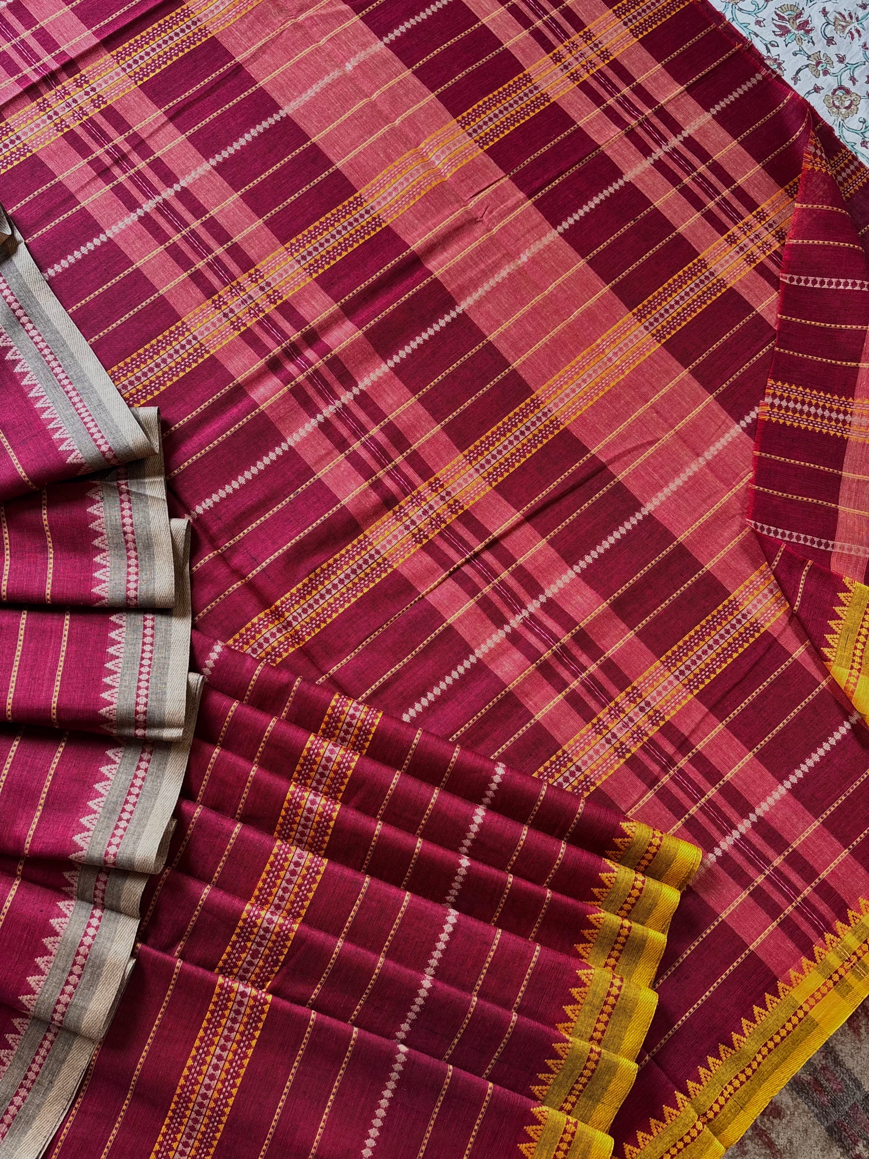 Handwoven Maroon Colour Cotton Dhonekhali Saree
