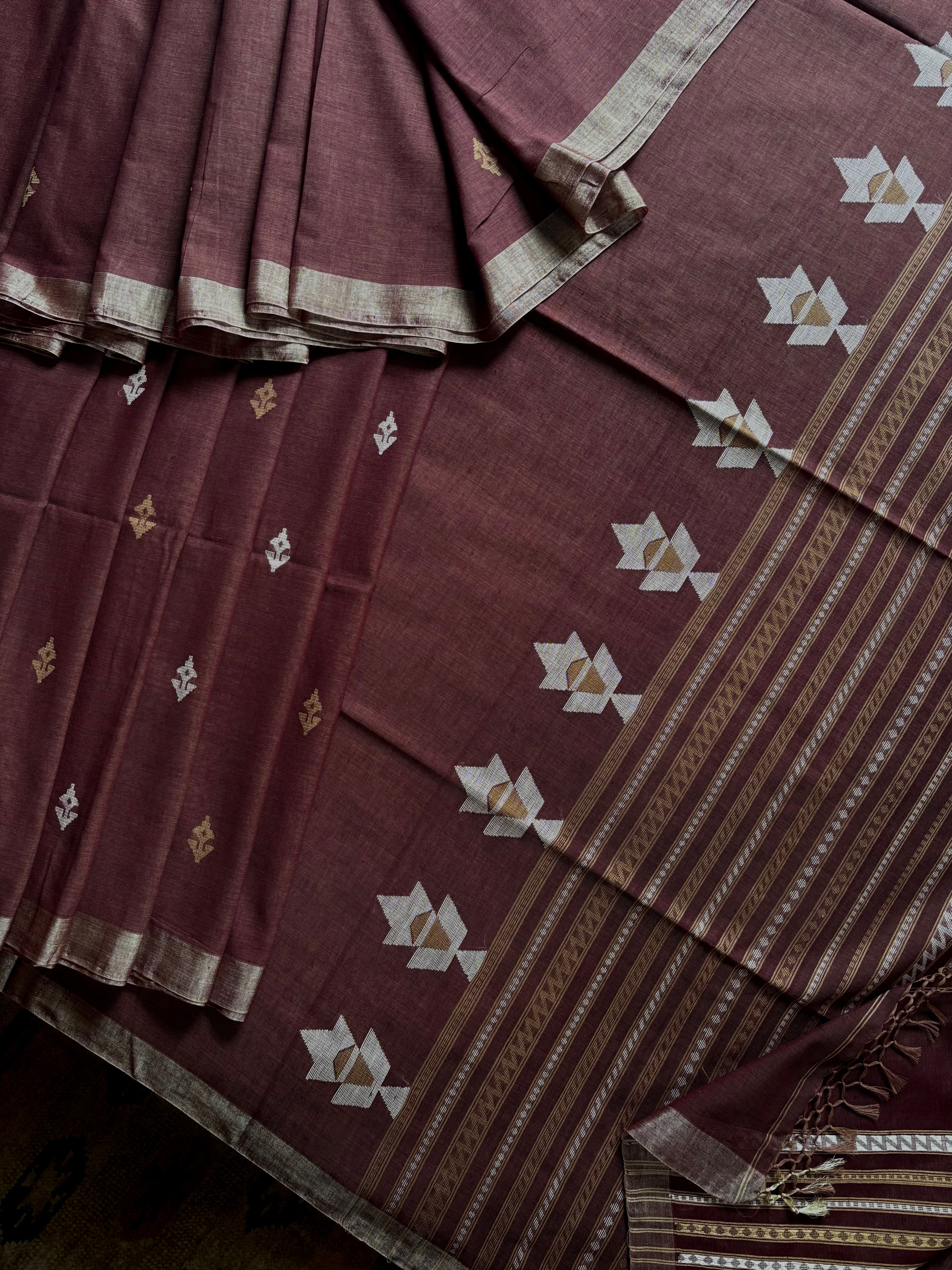 Handwoven Light Brown Colour Cotton Jamdani Saree
