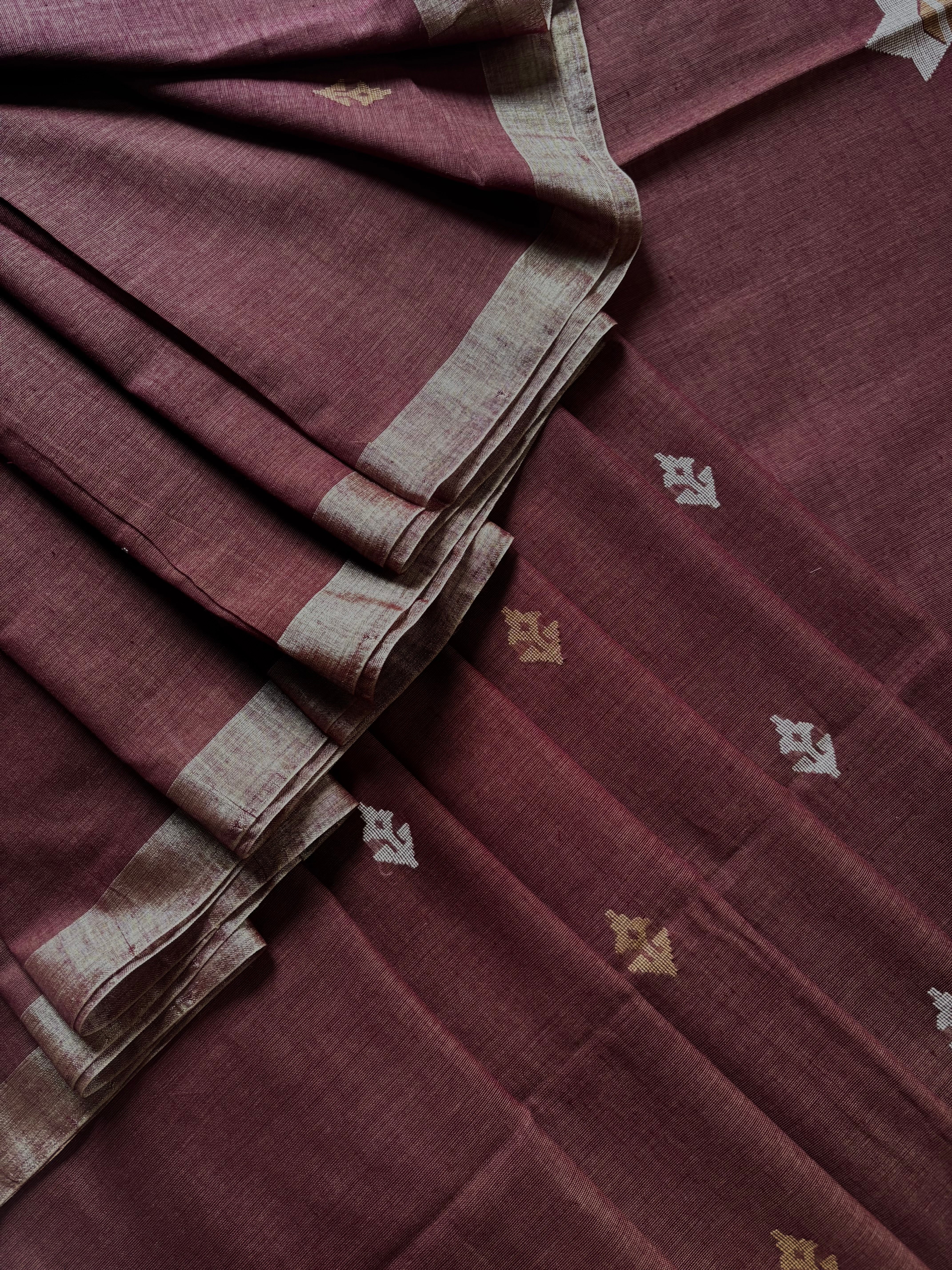 Handwoven Light Brown Colour Cotton Jamdani Saree