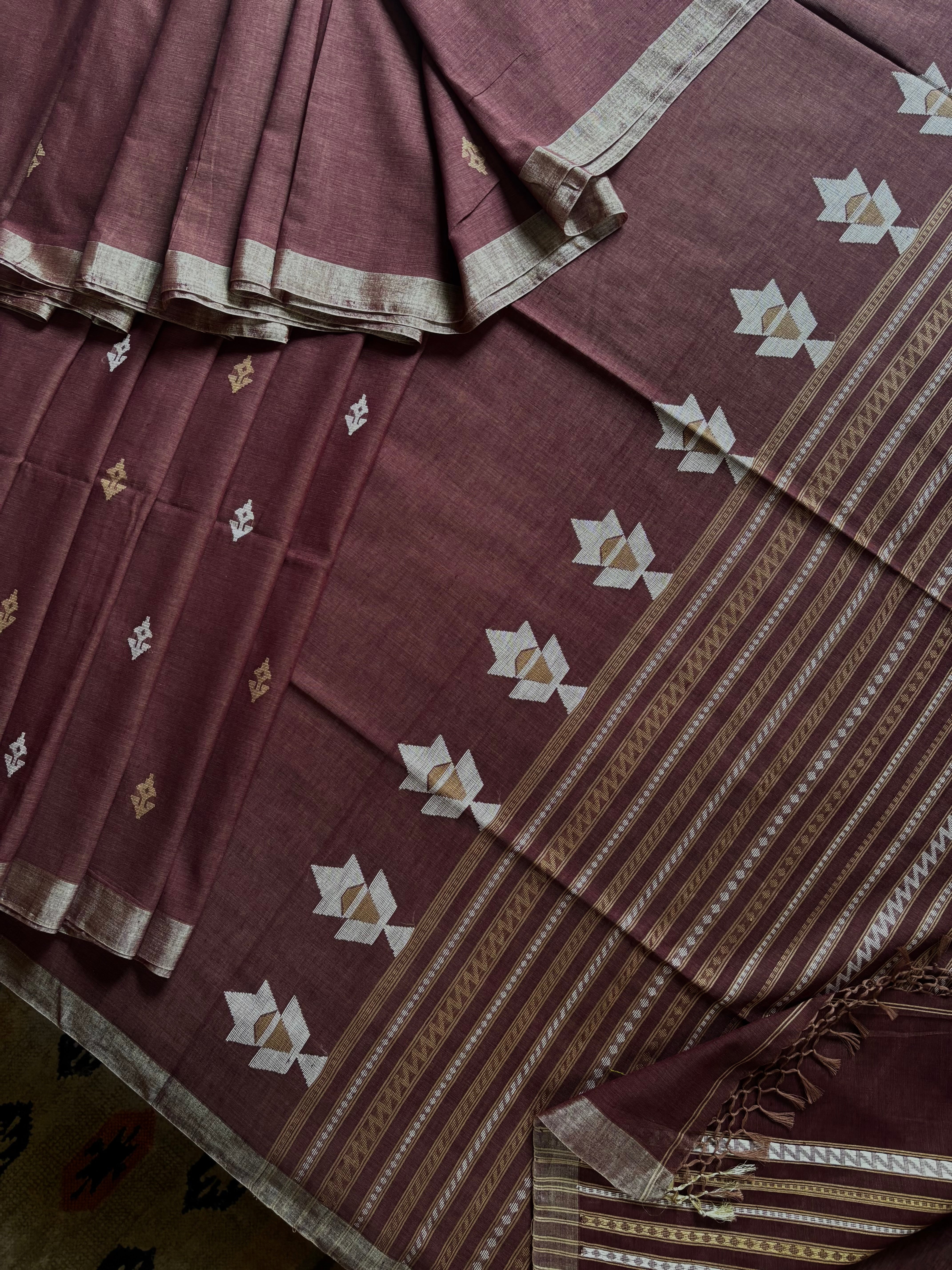 Handwoven Light Brown Colour Cotton Jamdani Saree