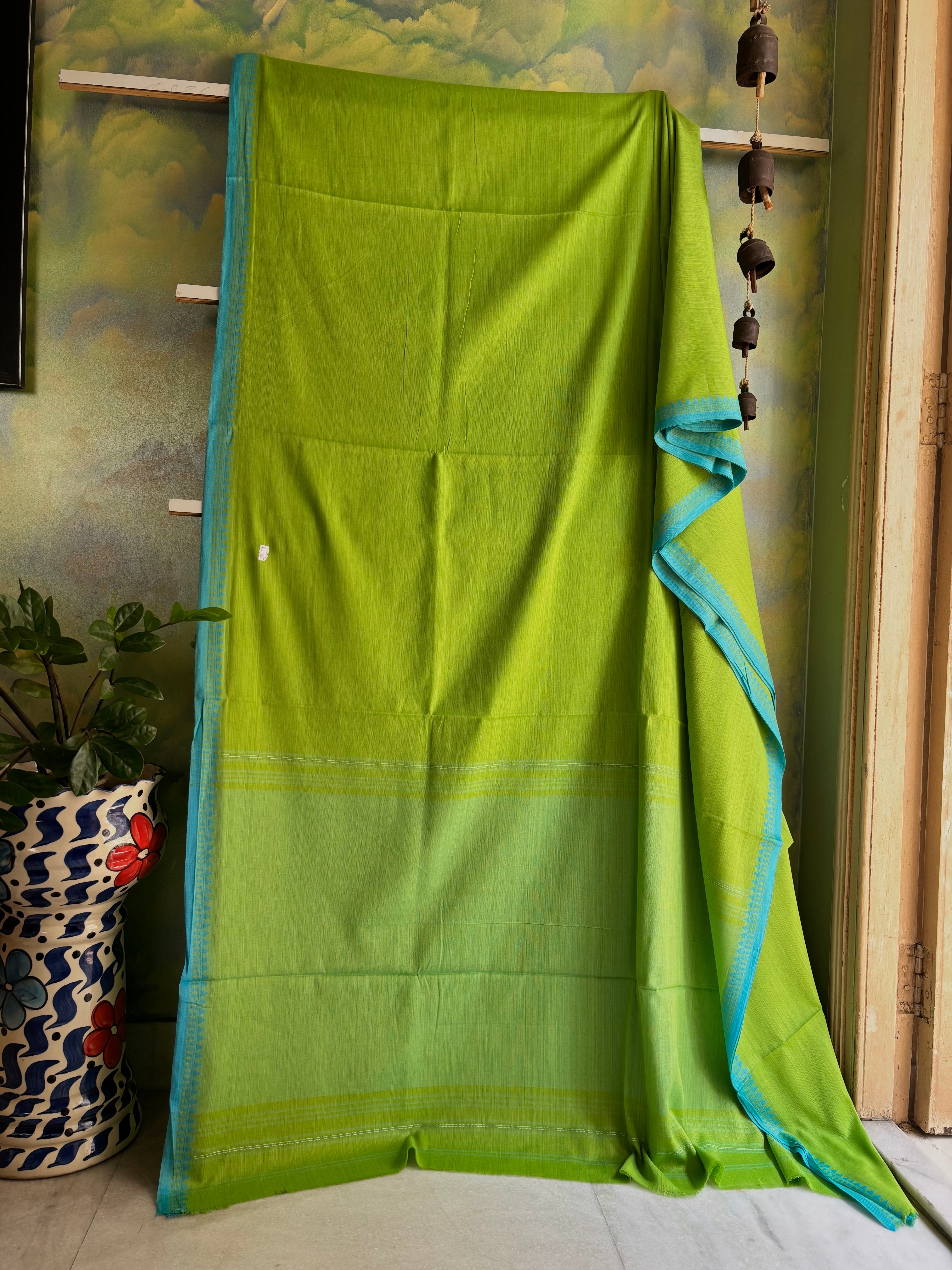 Handwoven Light Green Colour Cotton Dhonekhali Saree