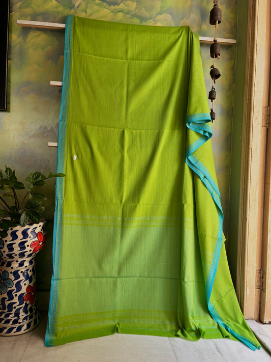 Handwoven Light Green Colour Cotton Dhonekhali Saree