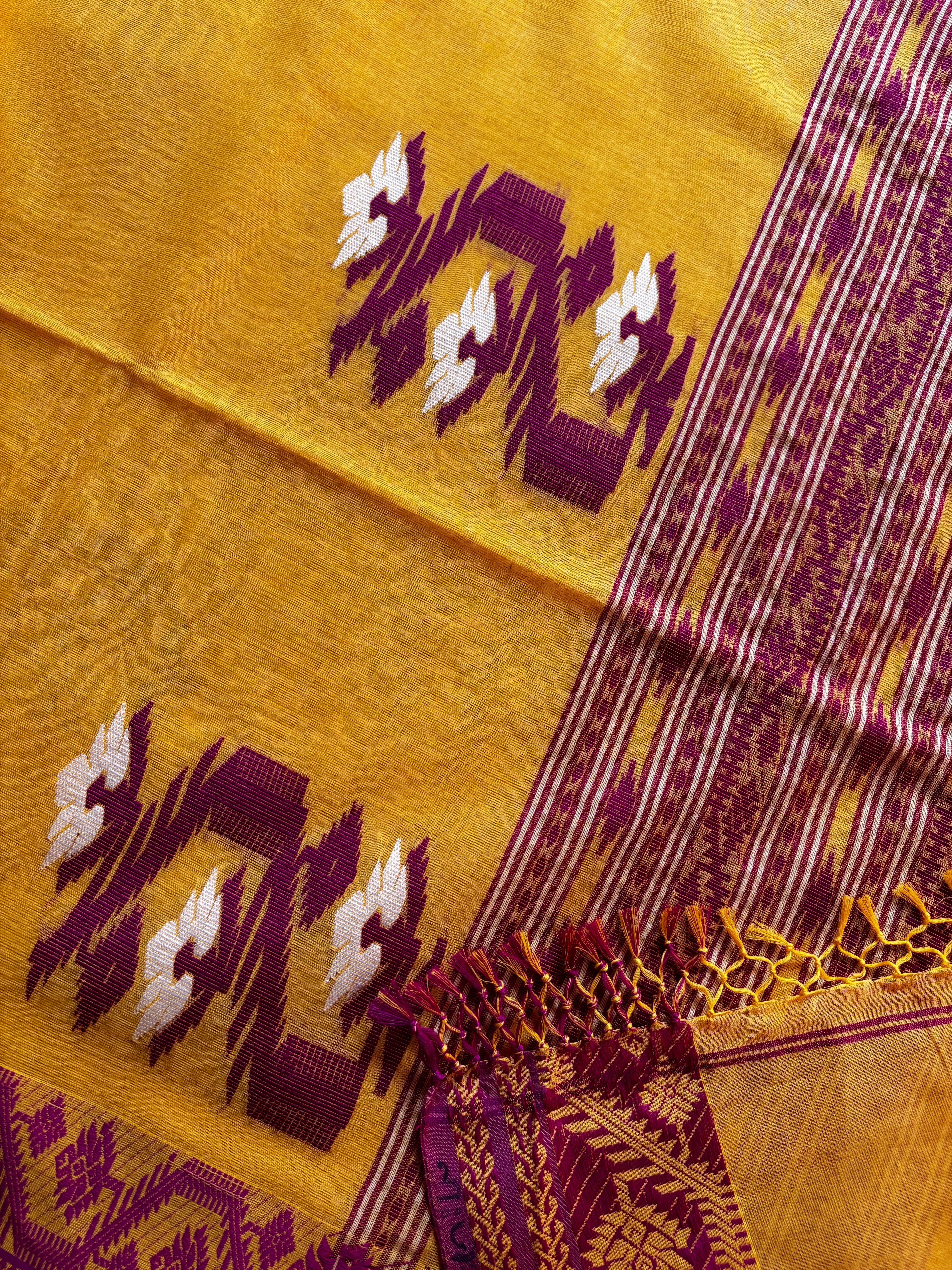 Handwoven Yellow Rani Phulia Cotton Saree