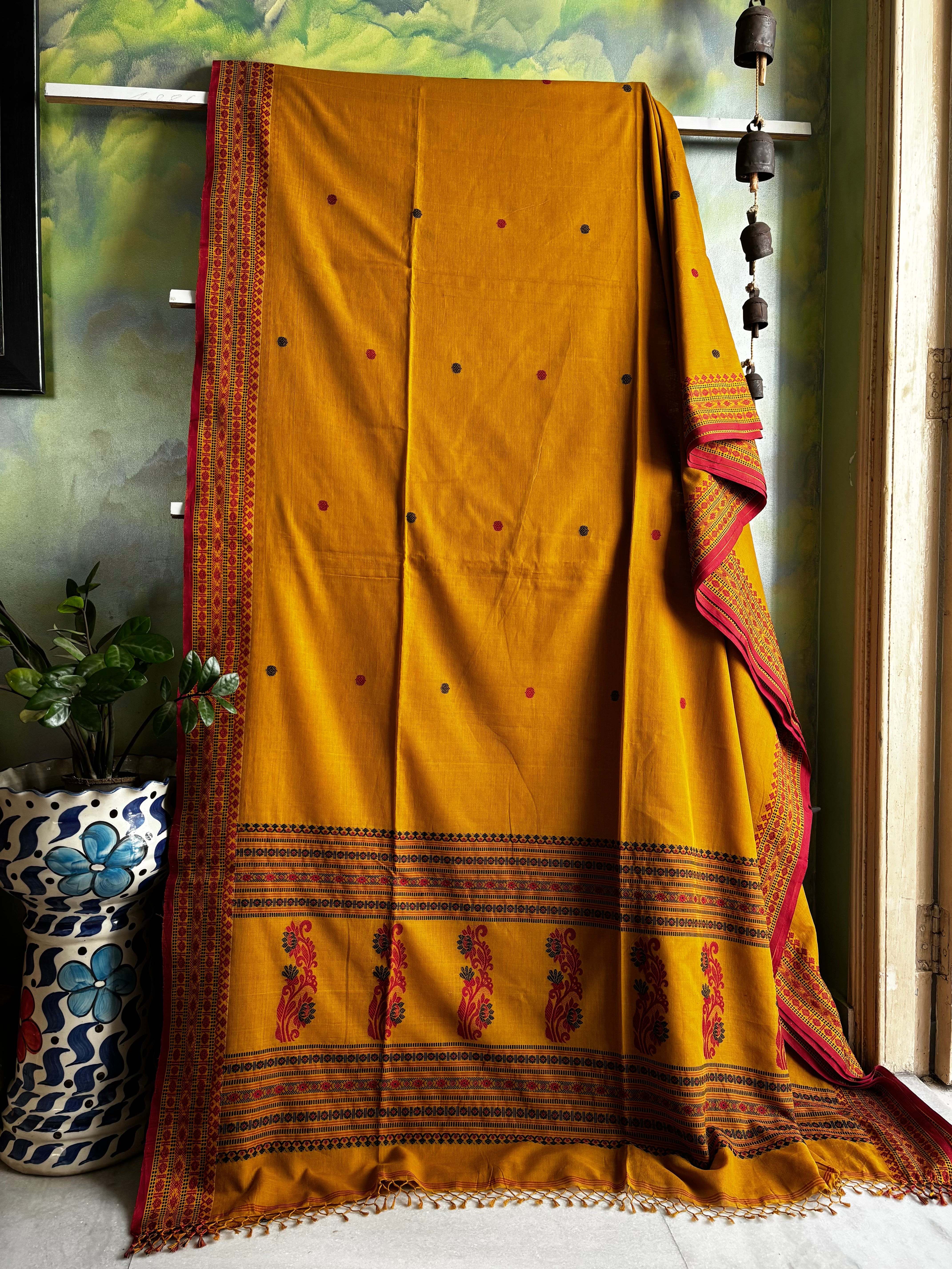 Handwoven Mustard Yellow Phulia Cotton Saree