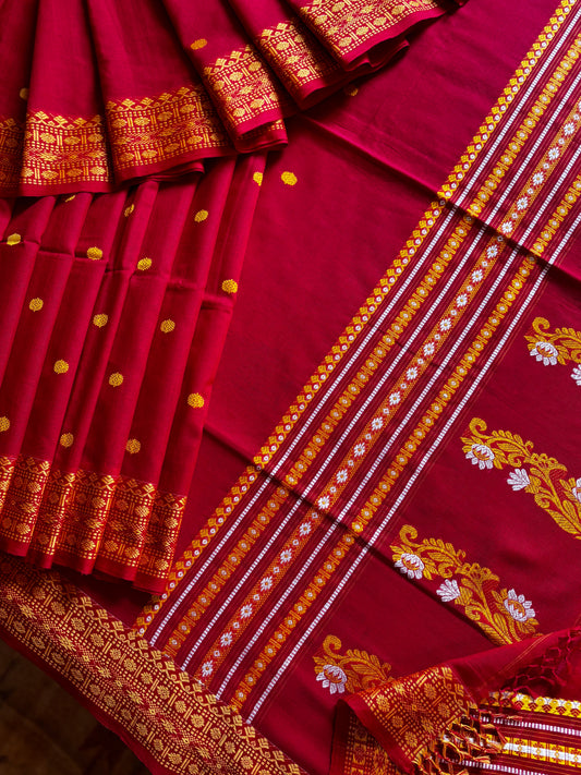 Handwoven Red Colour Phulia Cotton Saree