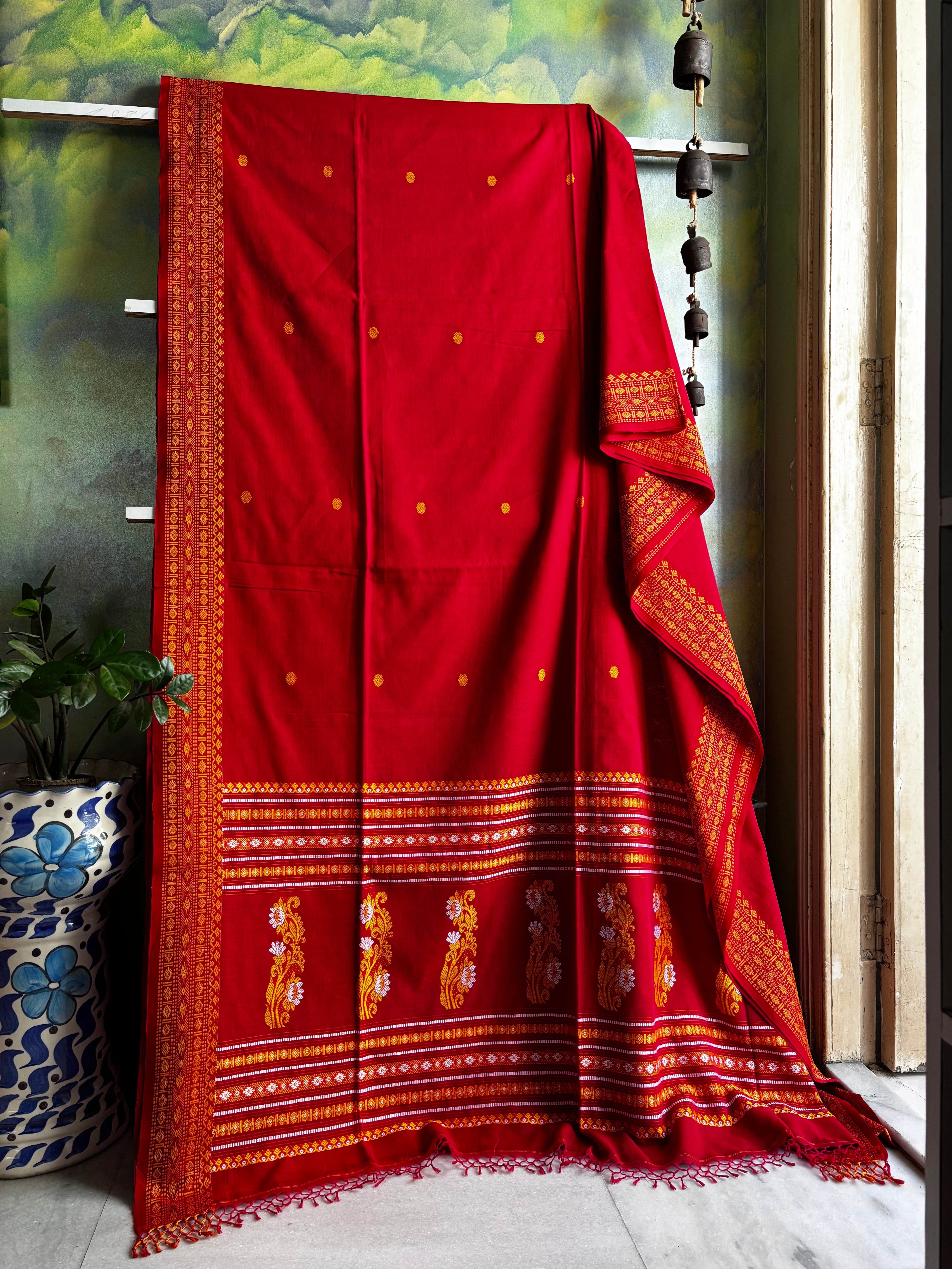 Handwoven Red Colour Phulia Cotton Saree