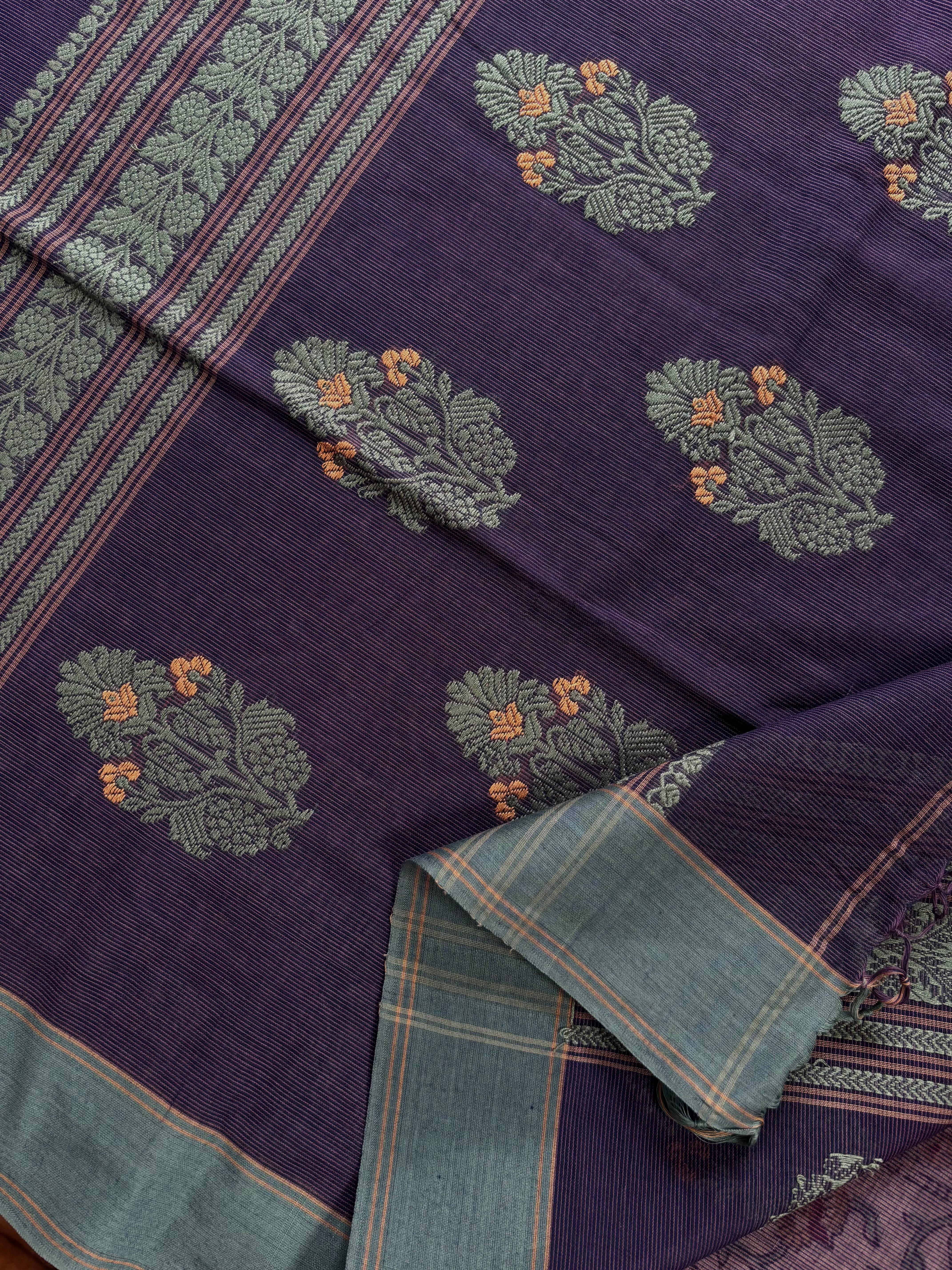 Handwoven Purplish Blue Colour Phulia Cotton Saree
