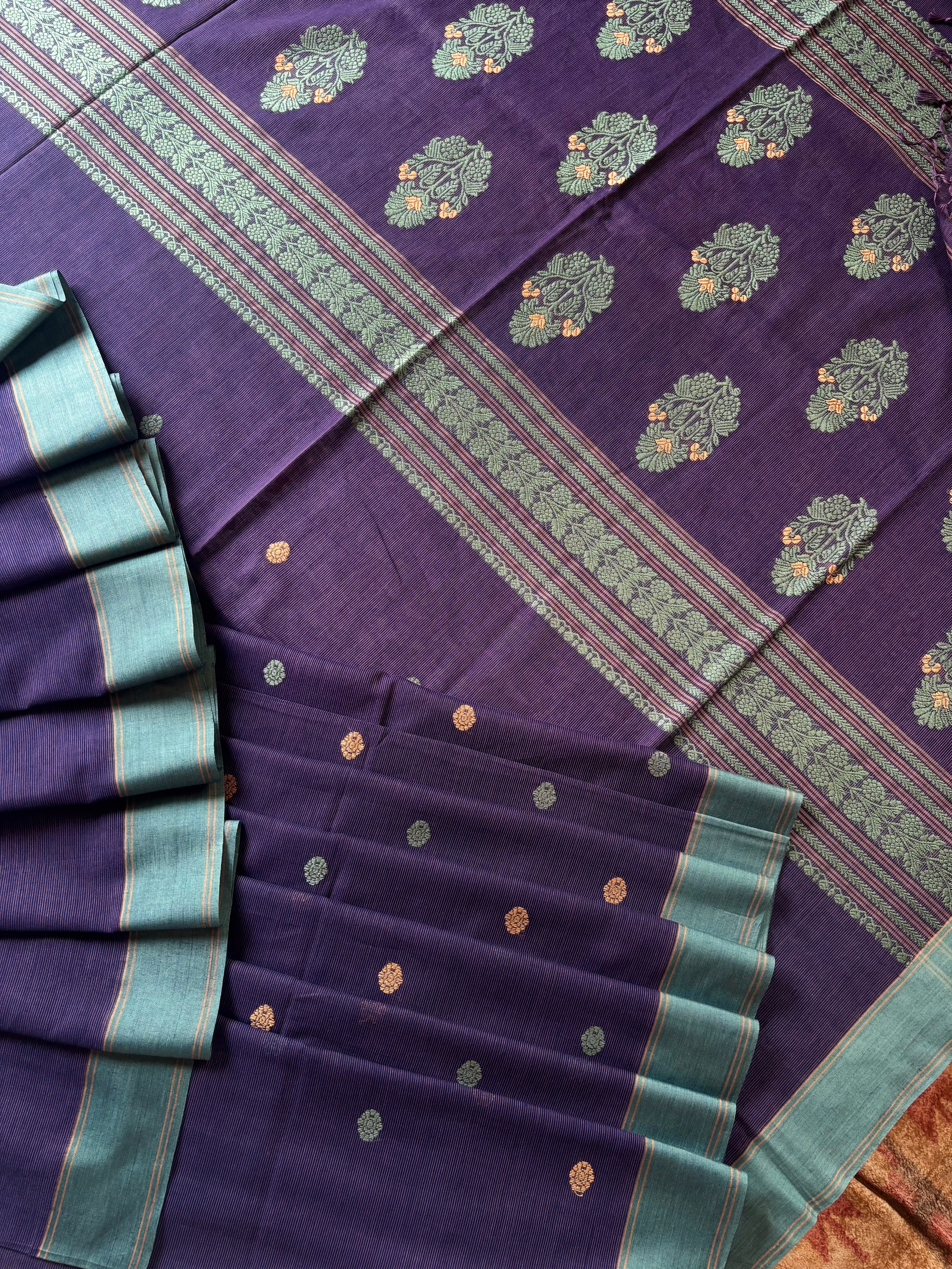 Handwoven Purplish Blue Colour Phulia Cotton Saree