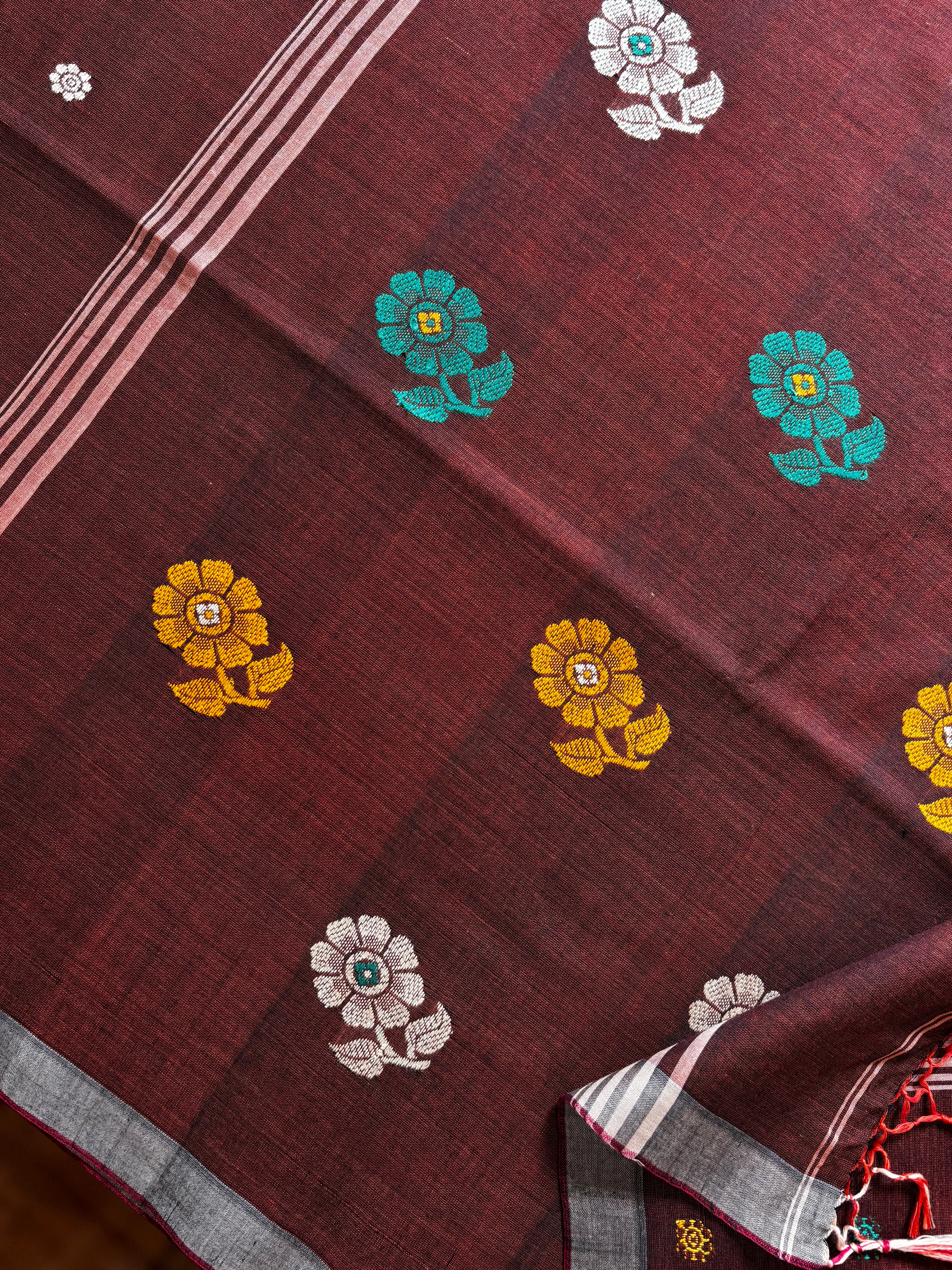 Handwoven Rust Colour Phulia Cotton Saree