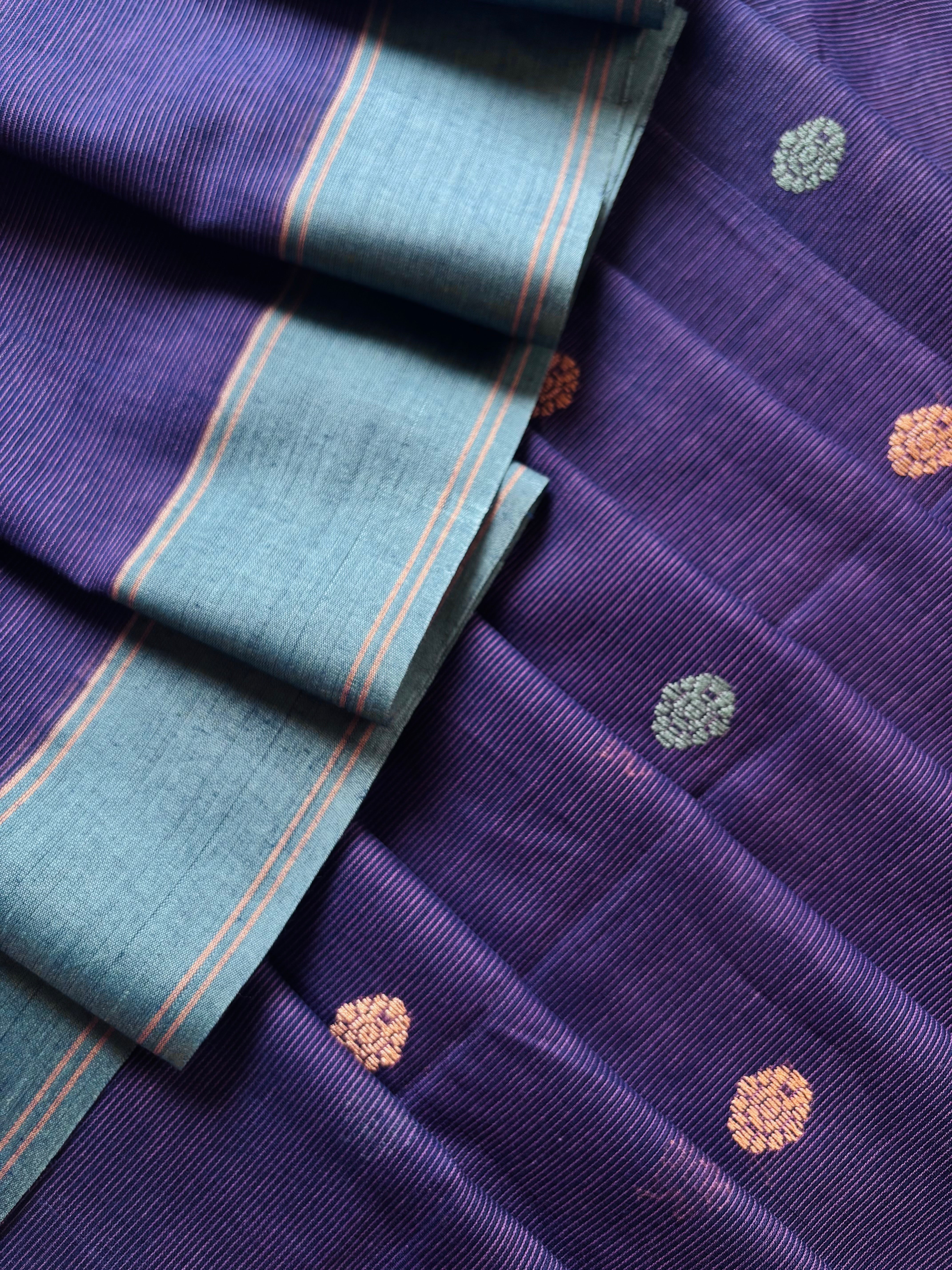 Handwoven Purplish Blue Colour Phulia Cotton Saree