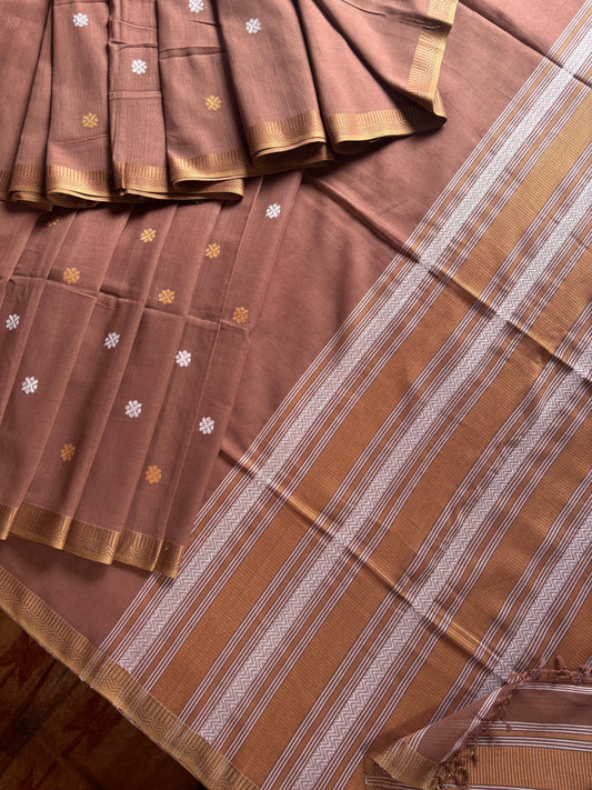 Handwoven Brown Colour Phulia Cotton Saree