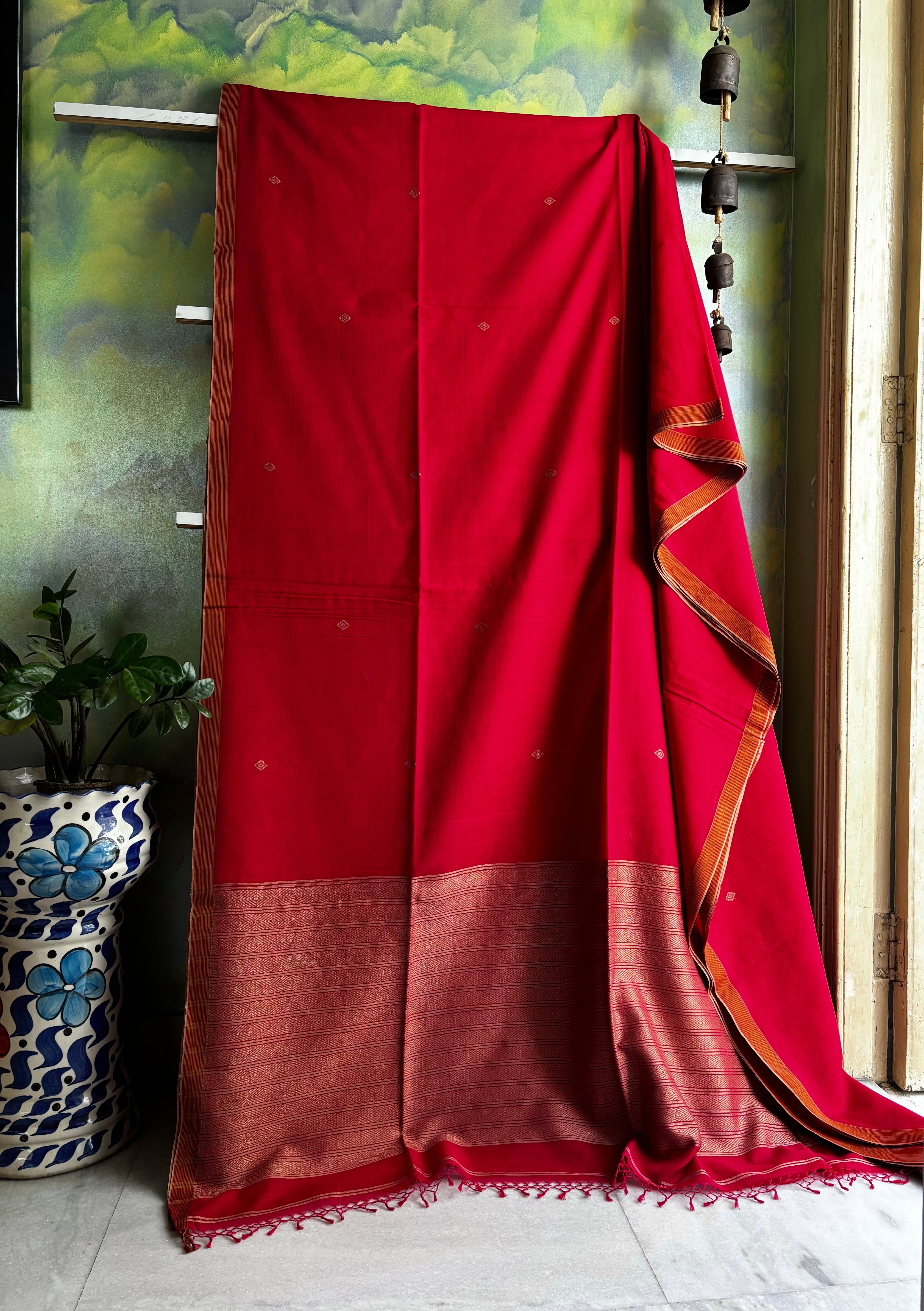 Handwoven Red Colour Phulia Cotton Saree