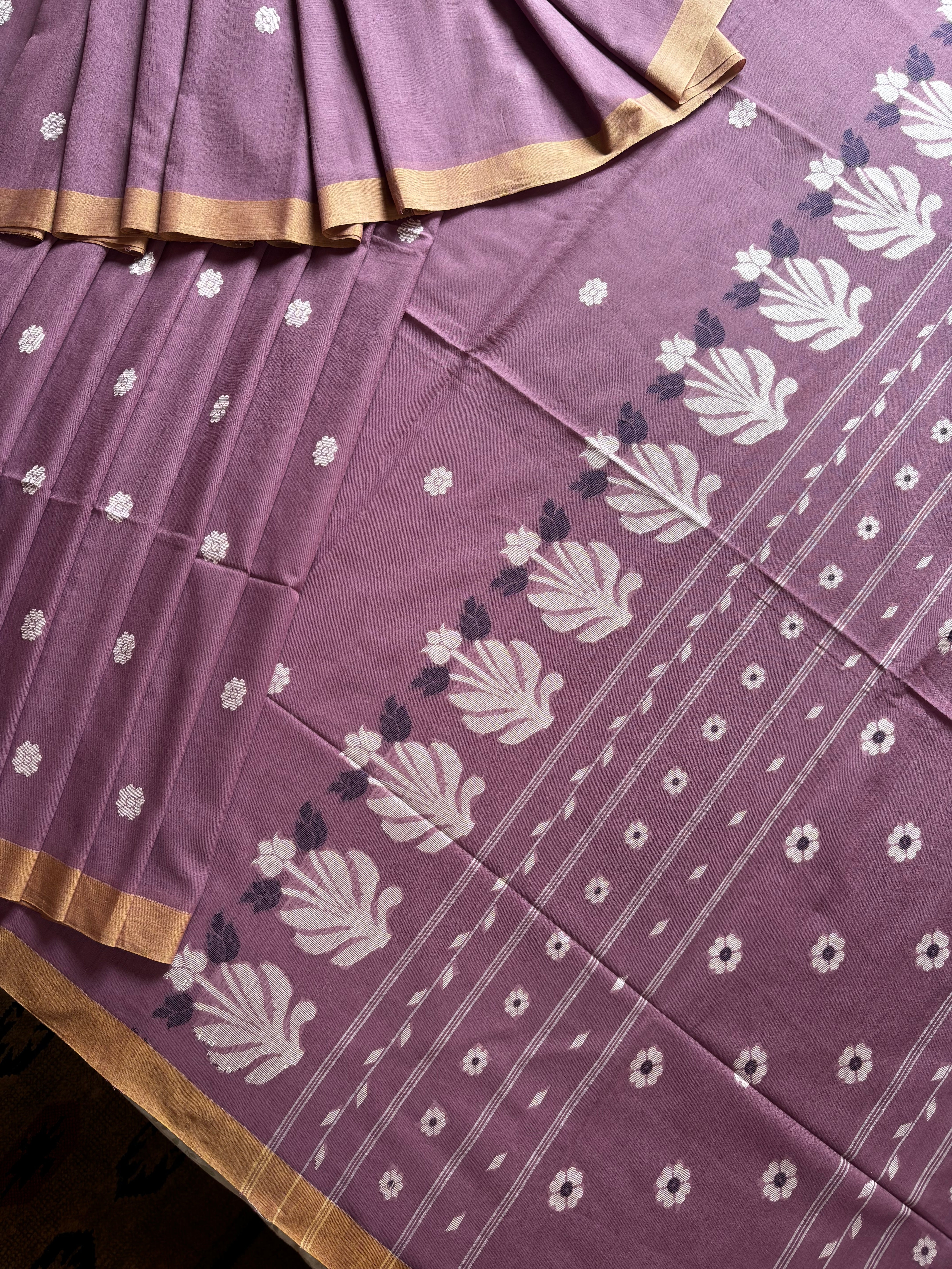 Handwoven Light Mauve Cotton Jamdani Saree