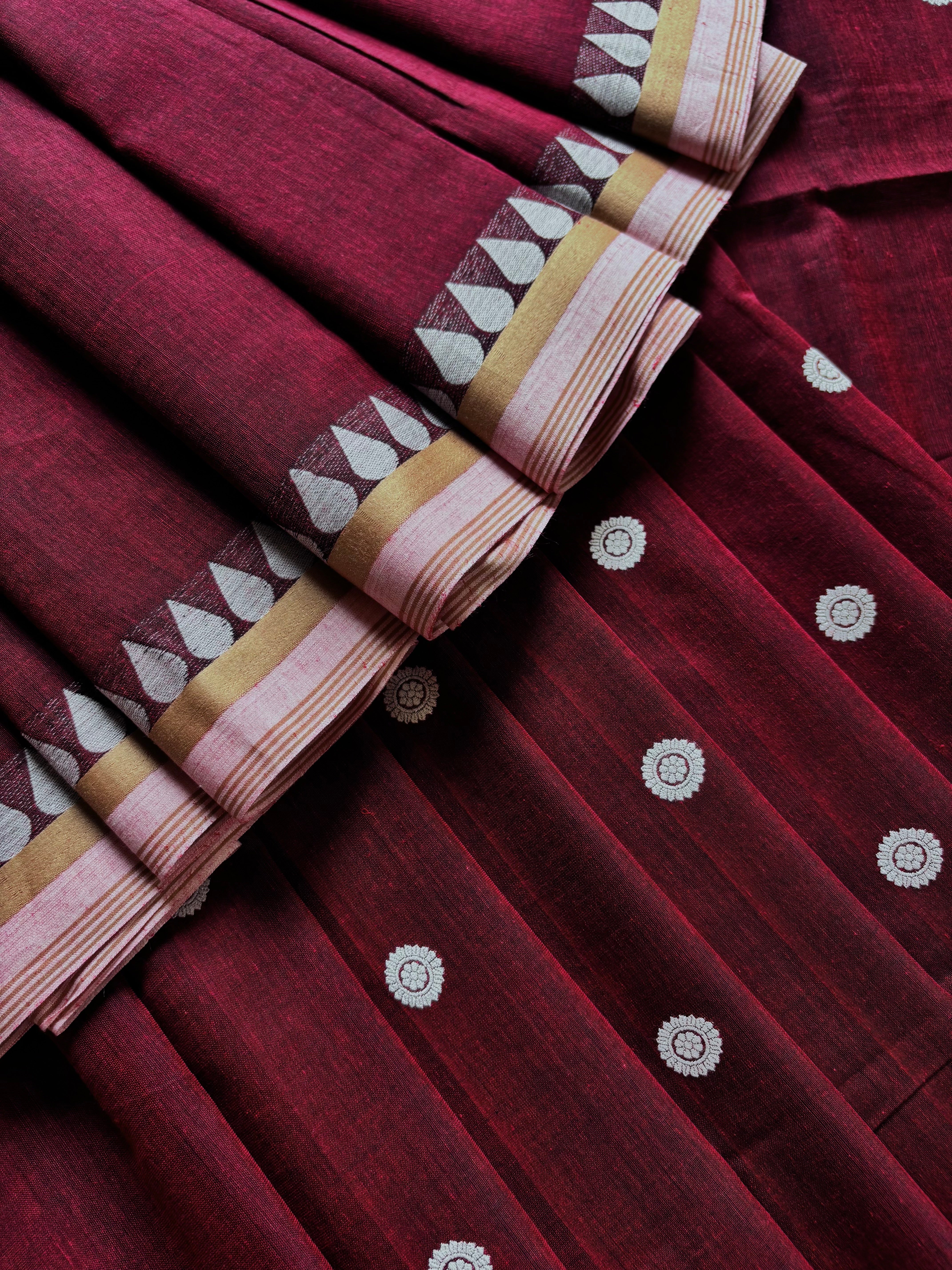 Handwoven Maroon Colour Phulia Cotton Saree