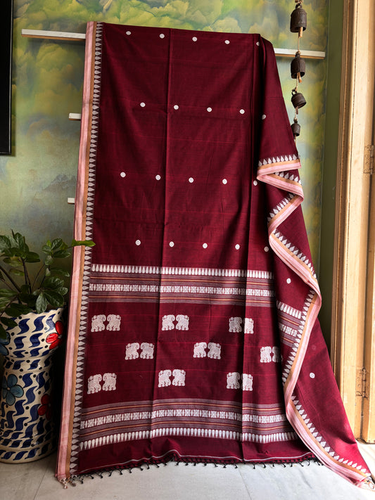 Handwoven Maroon Colour Phulia Cotton Saree