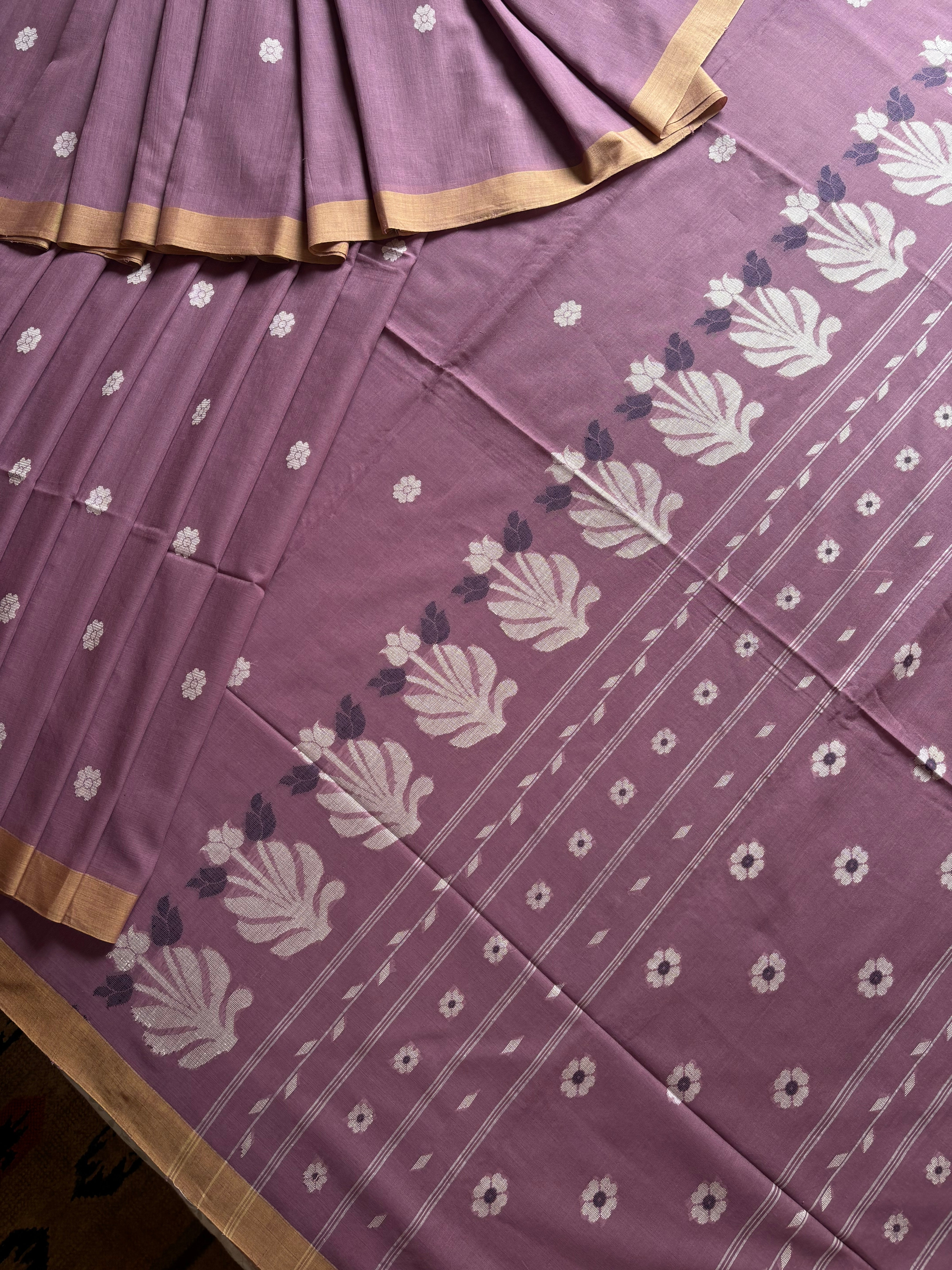 Handwoven Light Mauve Cotton Jamdani Saree