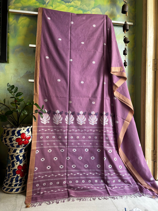 Handwoven Light Mauve Cotton Jamdani Saree