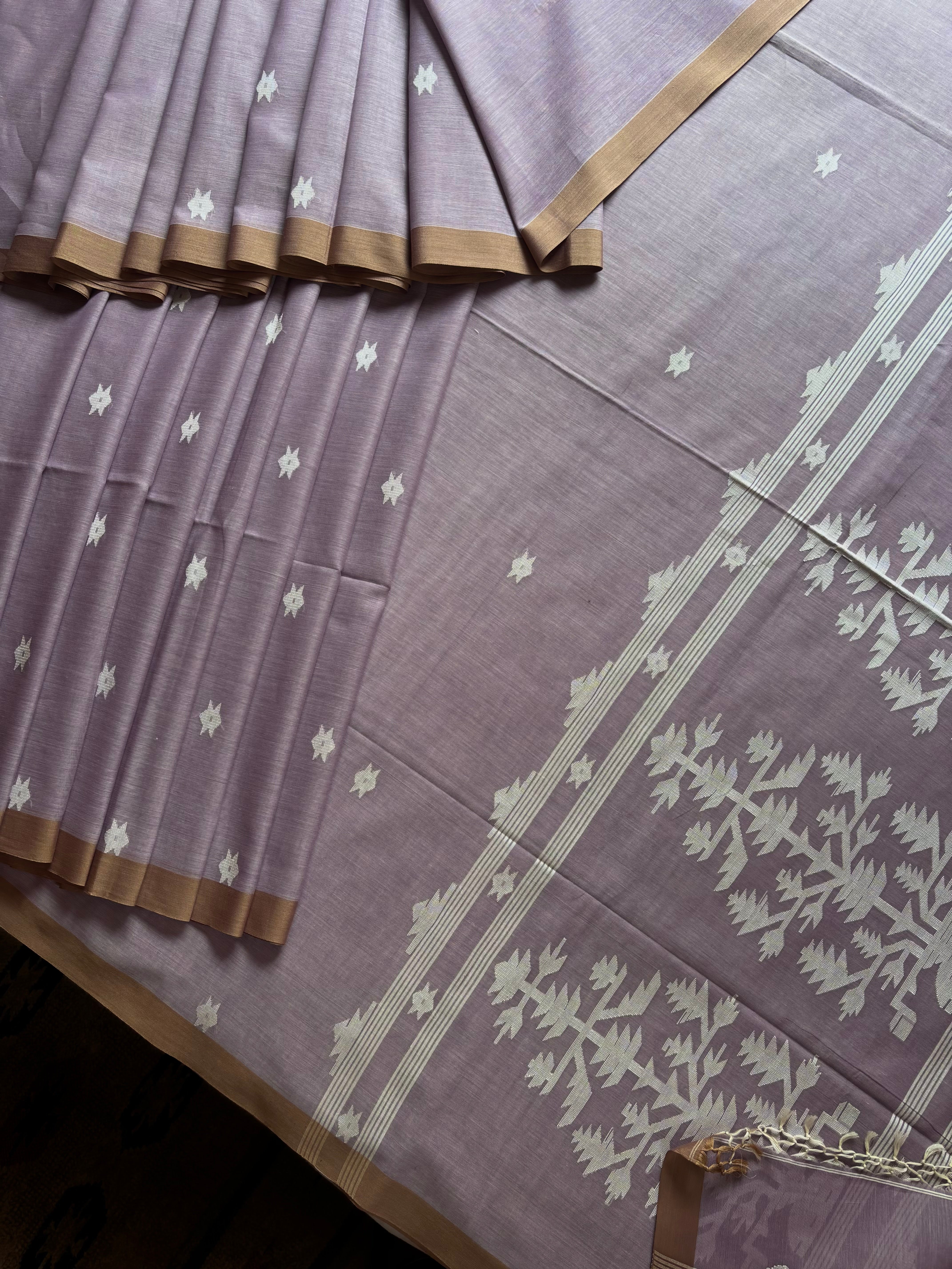 Handwoven Light Dusty Lavender Cotton Jamdani Saree