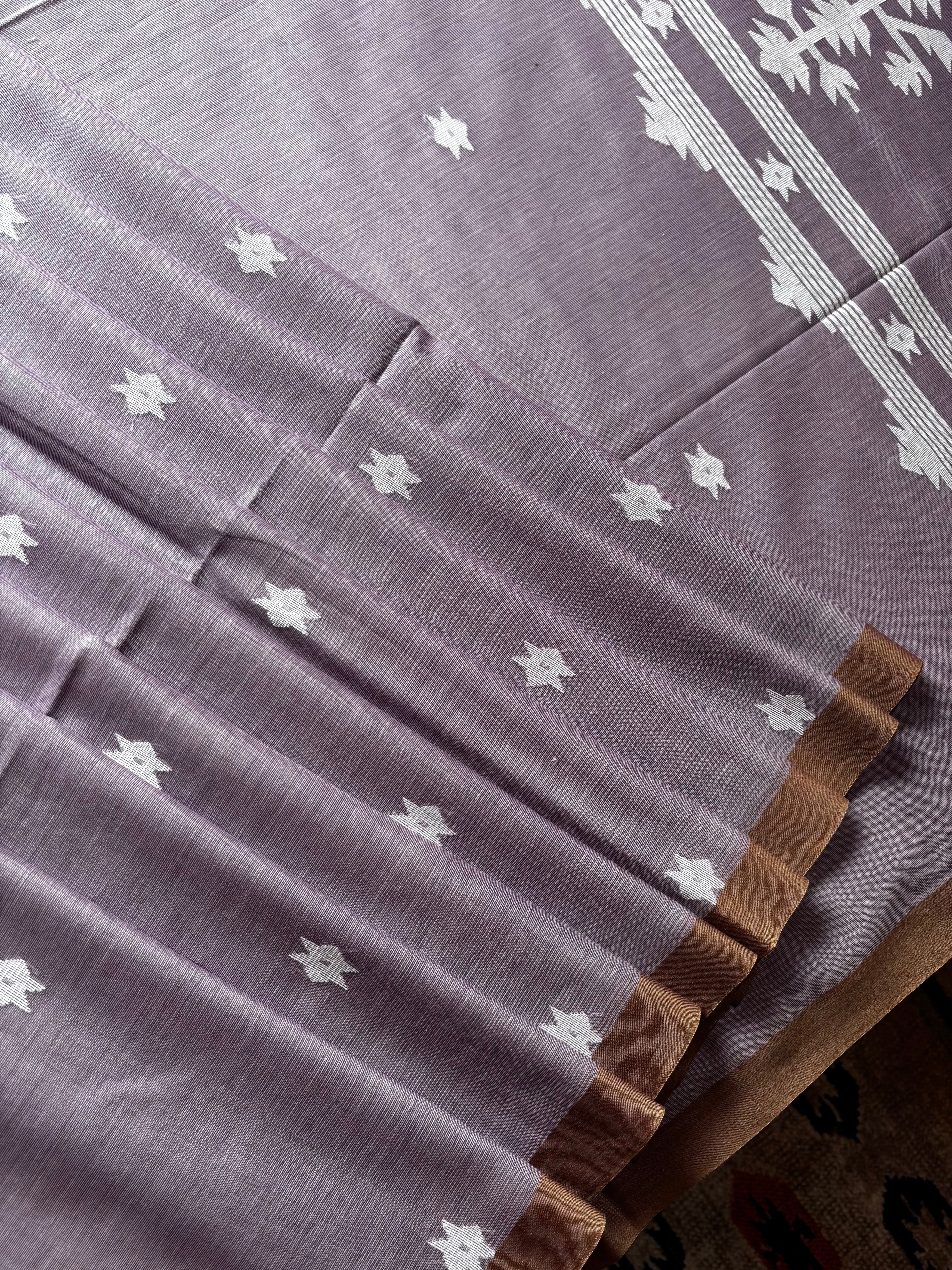 Handwoven Light Dusty Lavender Cotton Jamdani Saree