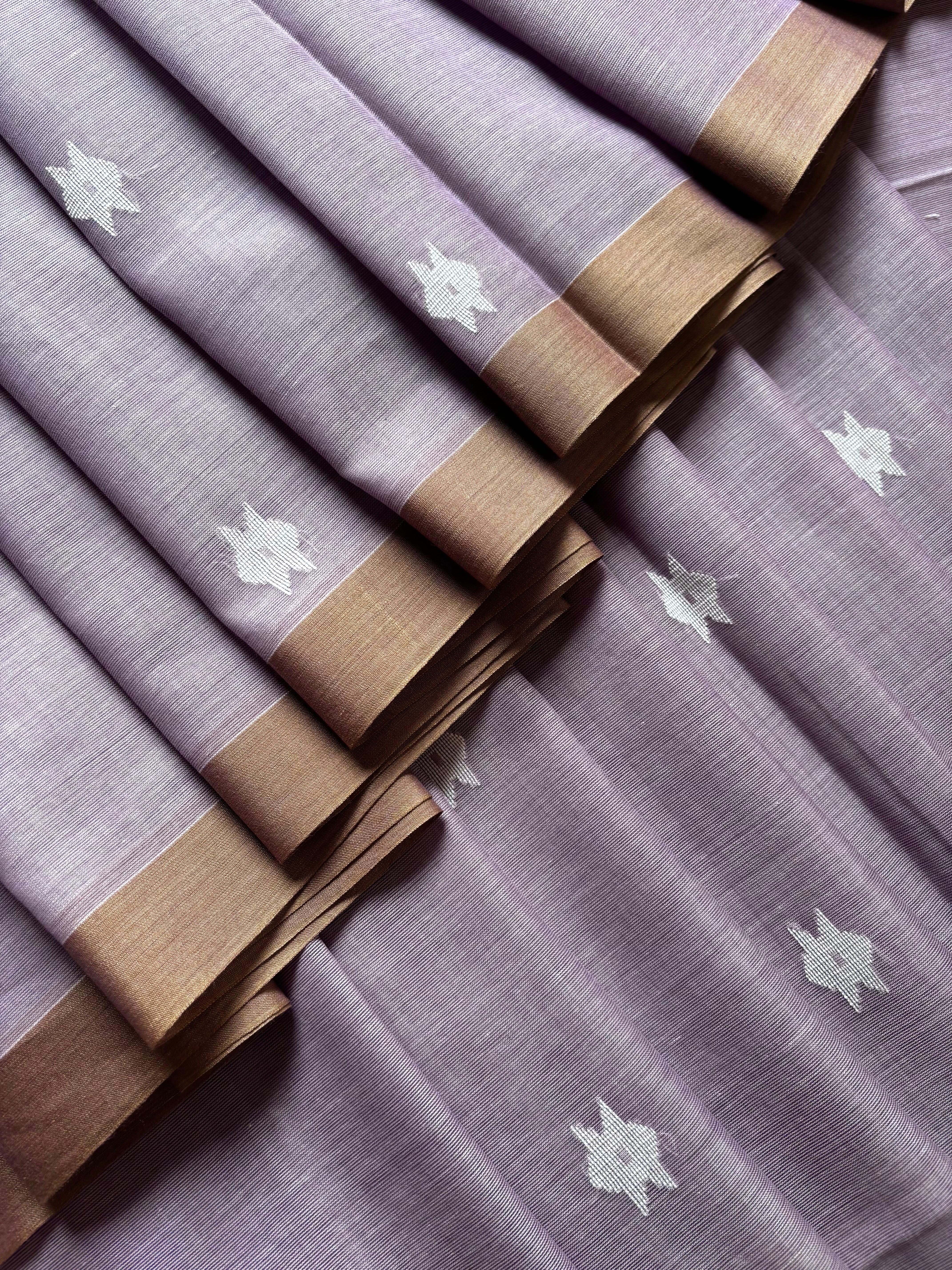 Handwoven Light Dusty Lavender Cotton Jamdani Saree