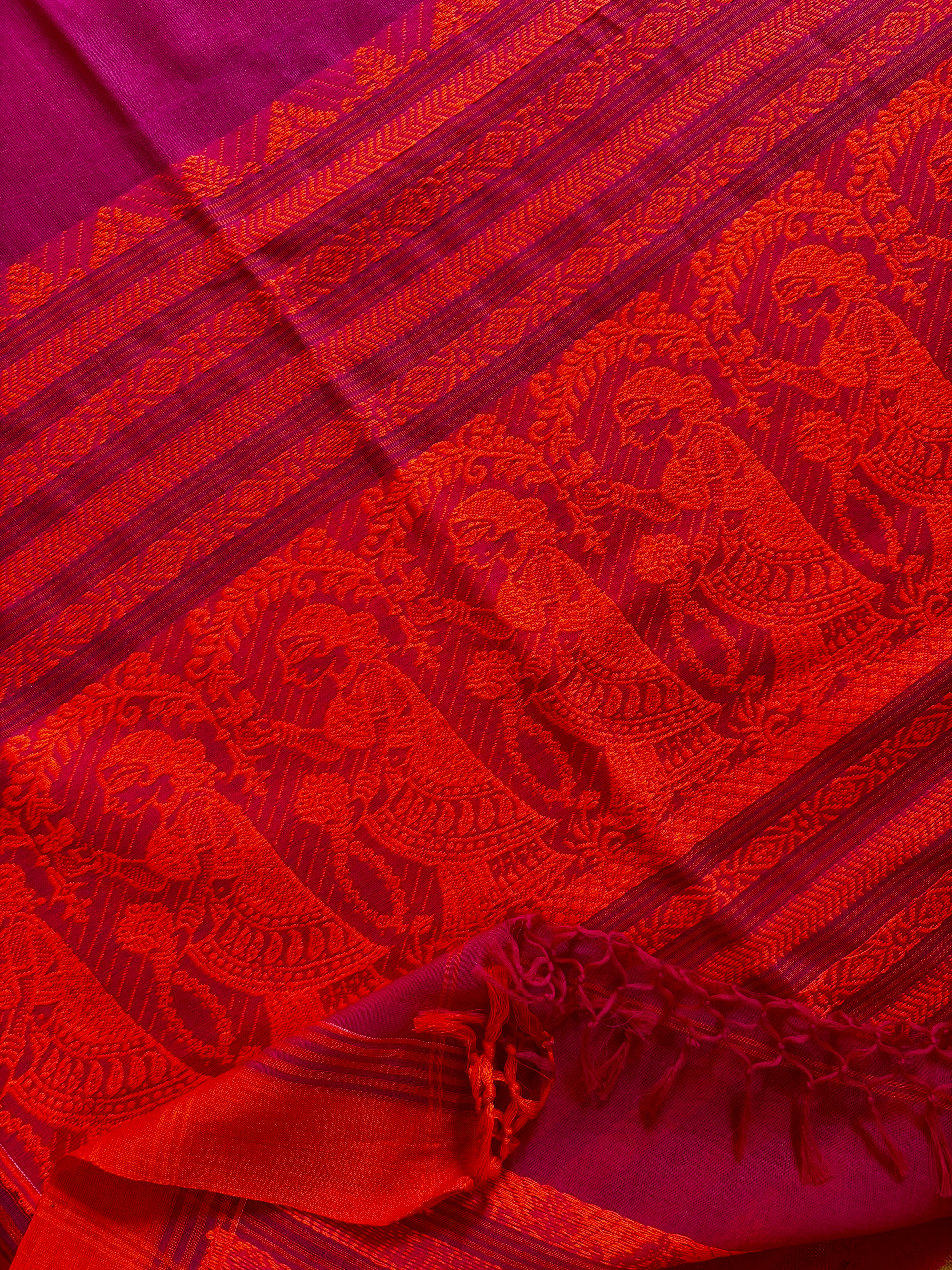 Handwoven Pink Orange Baluchari Cotton Saree