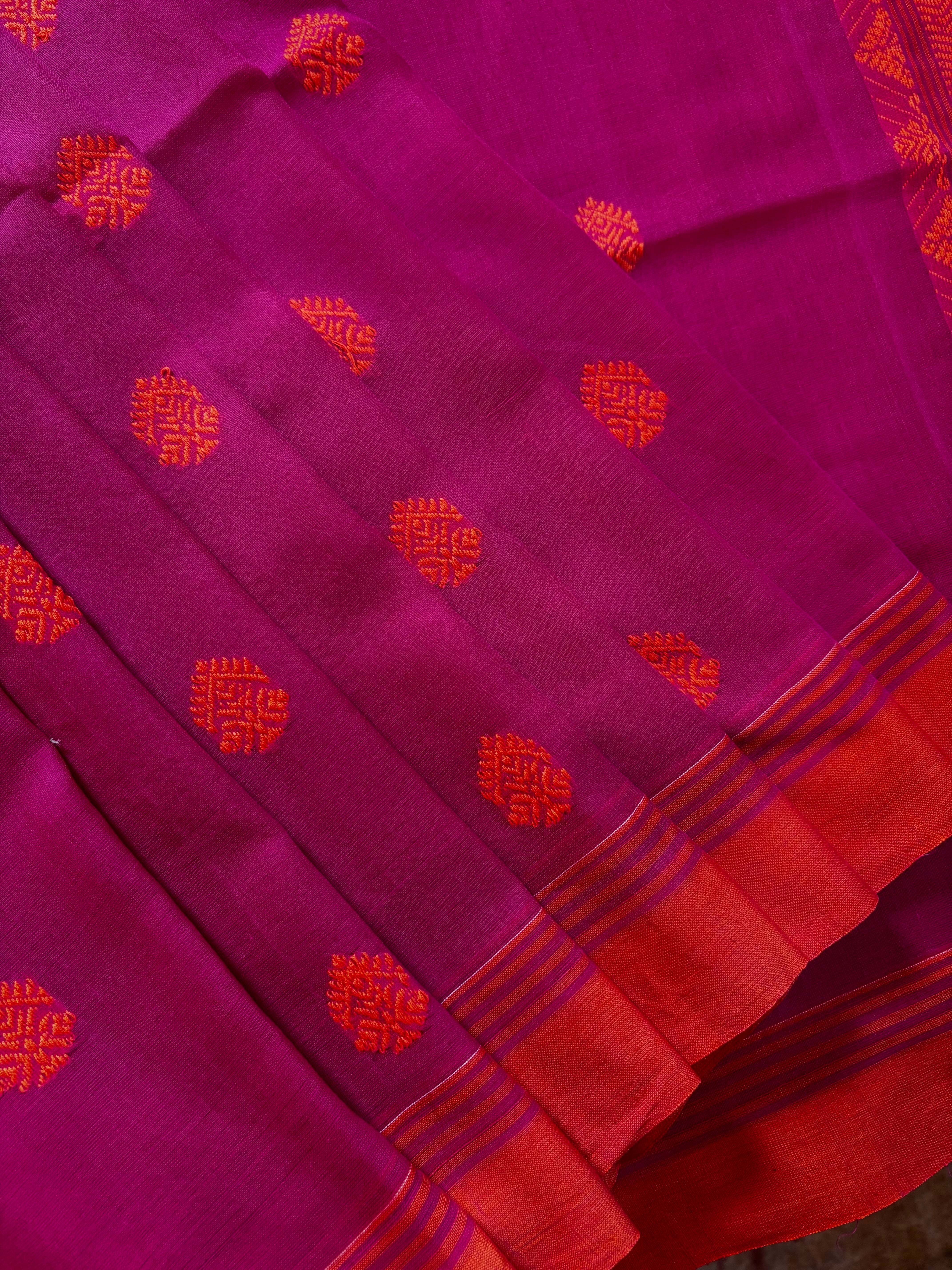 Handwoven Pink Orange Baluchari Cotton Saree