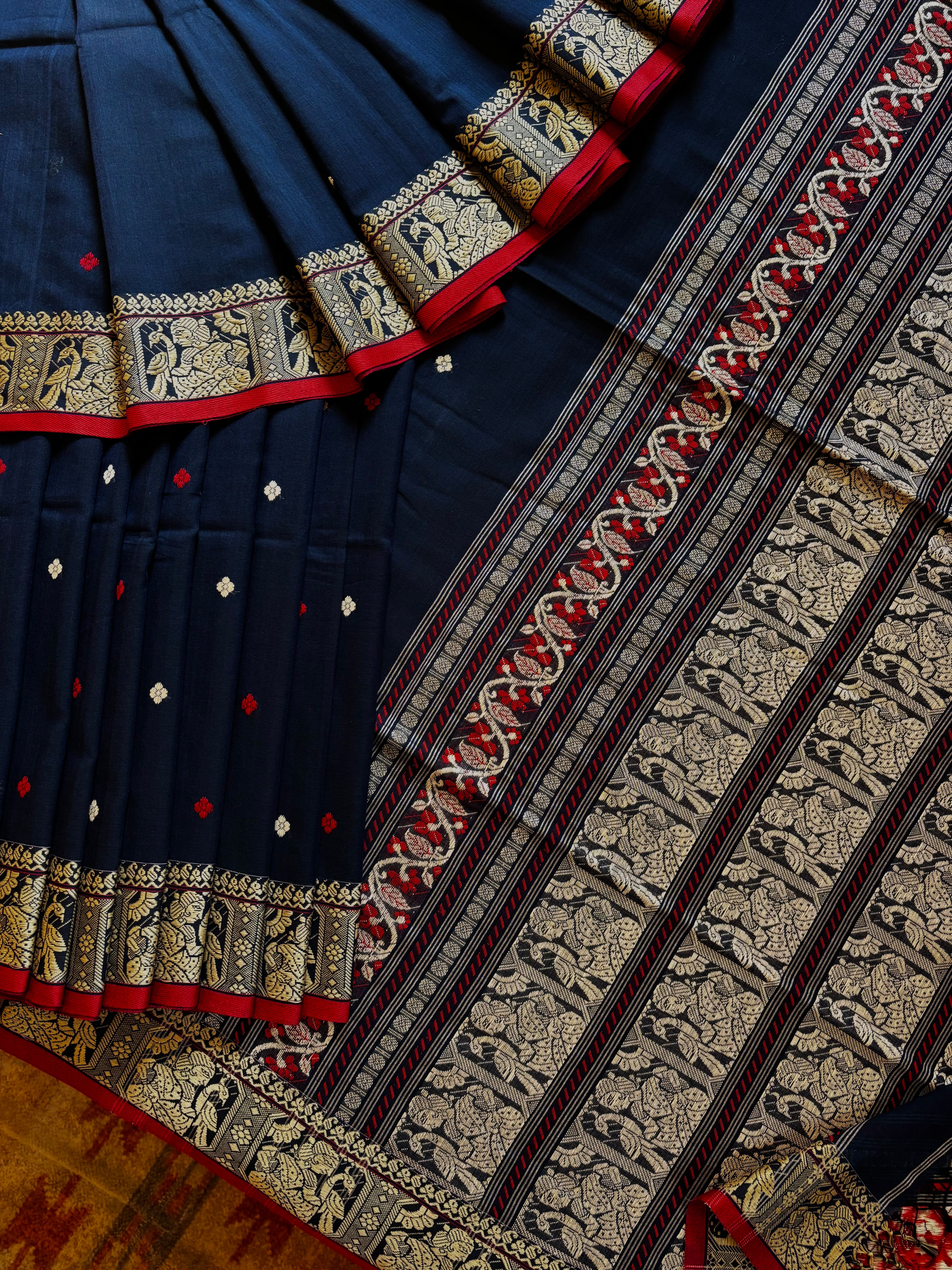 Handwoven Navy Colour Baluchari Cotton Saree