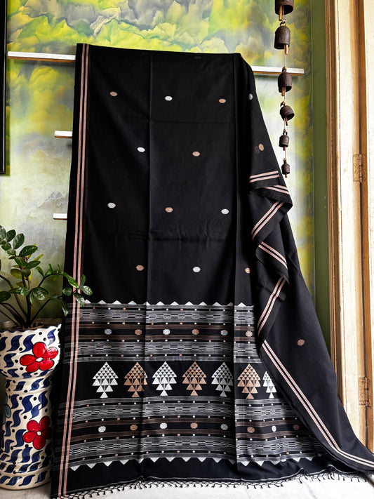 Handwoven Black Cotton Jamdani Saree