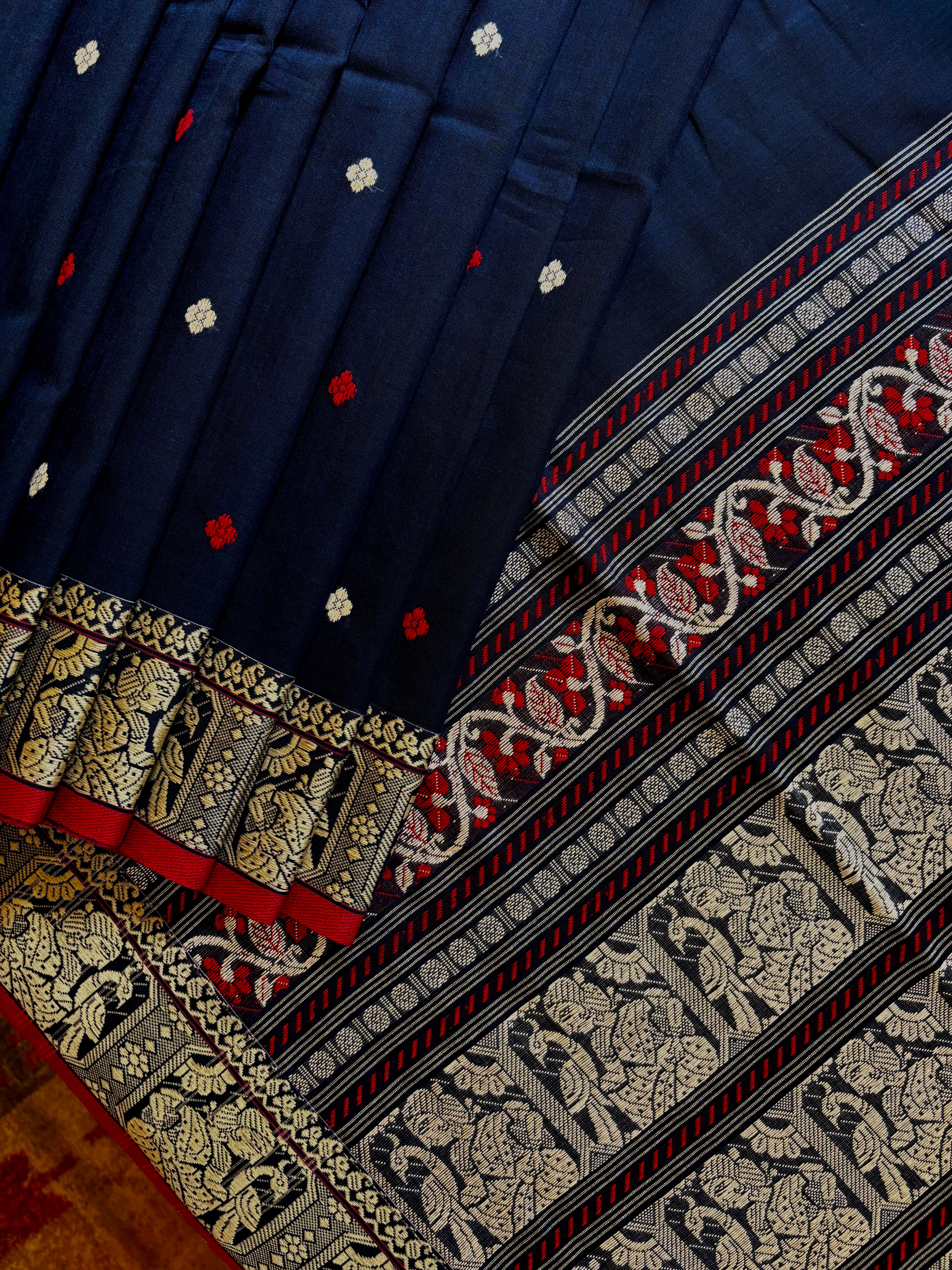 Handwoven Navy Colour Baluchari Cotton Saree