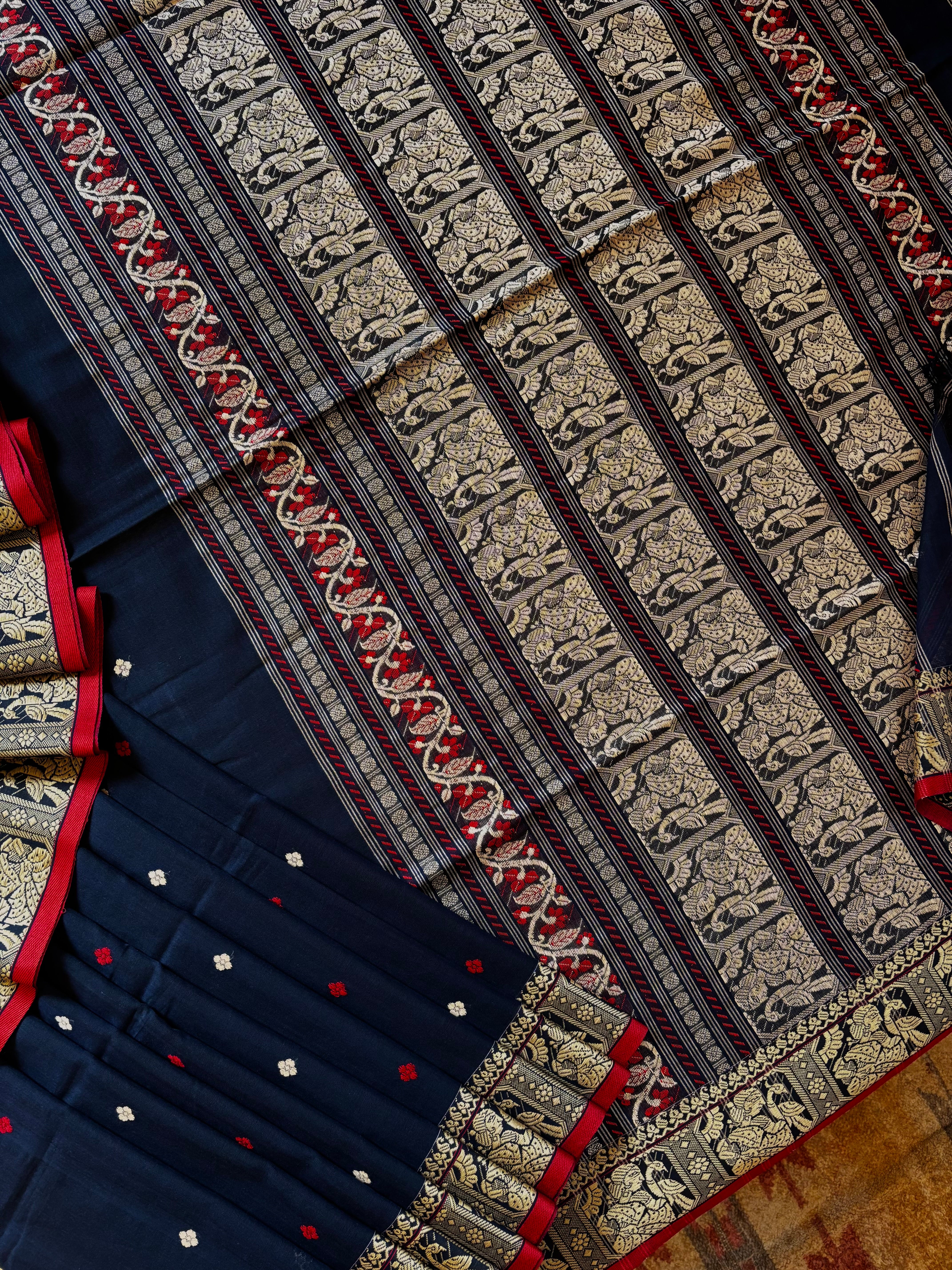 Handwoven Navy Colour Baluchari Cotton Saree