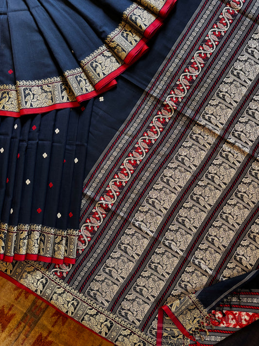 Handwoven Navy Colour Baluchari Cotton Saree