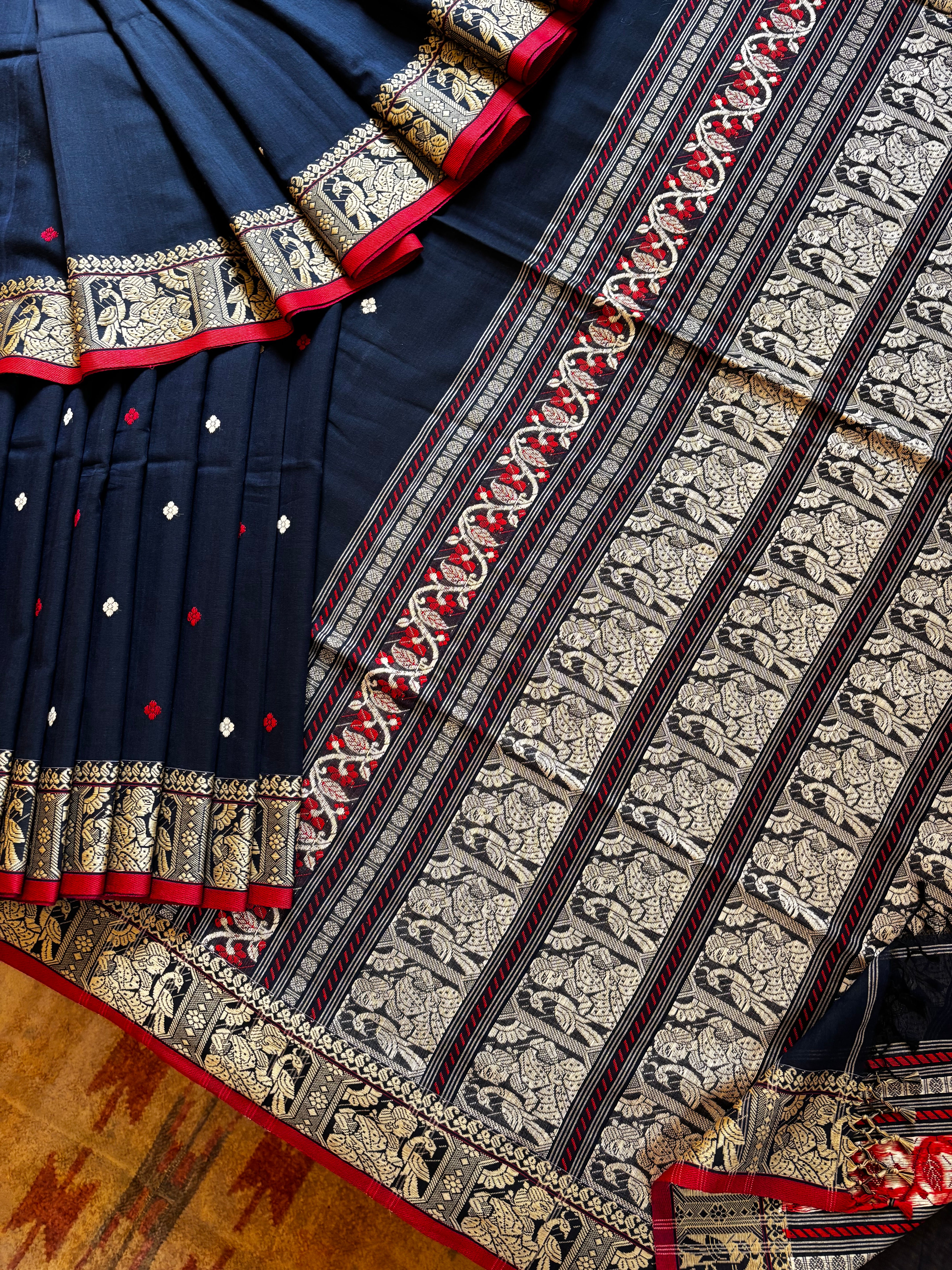 Handwoven Navy Colour Baluchari Cotton Saree